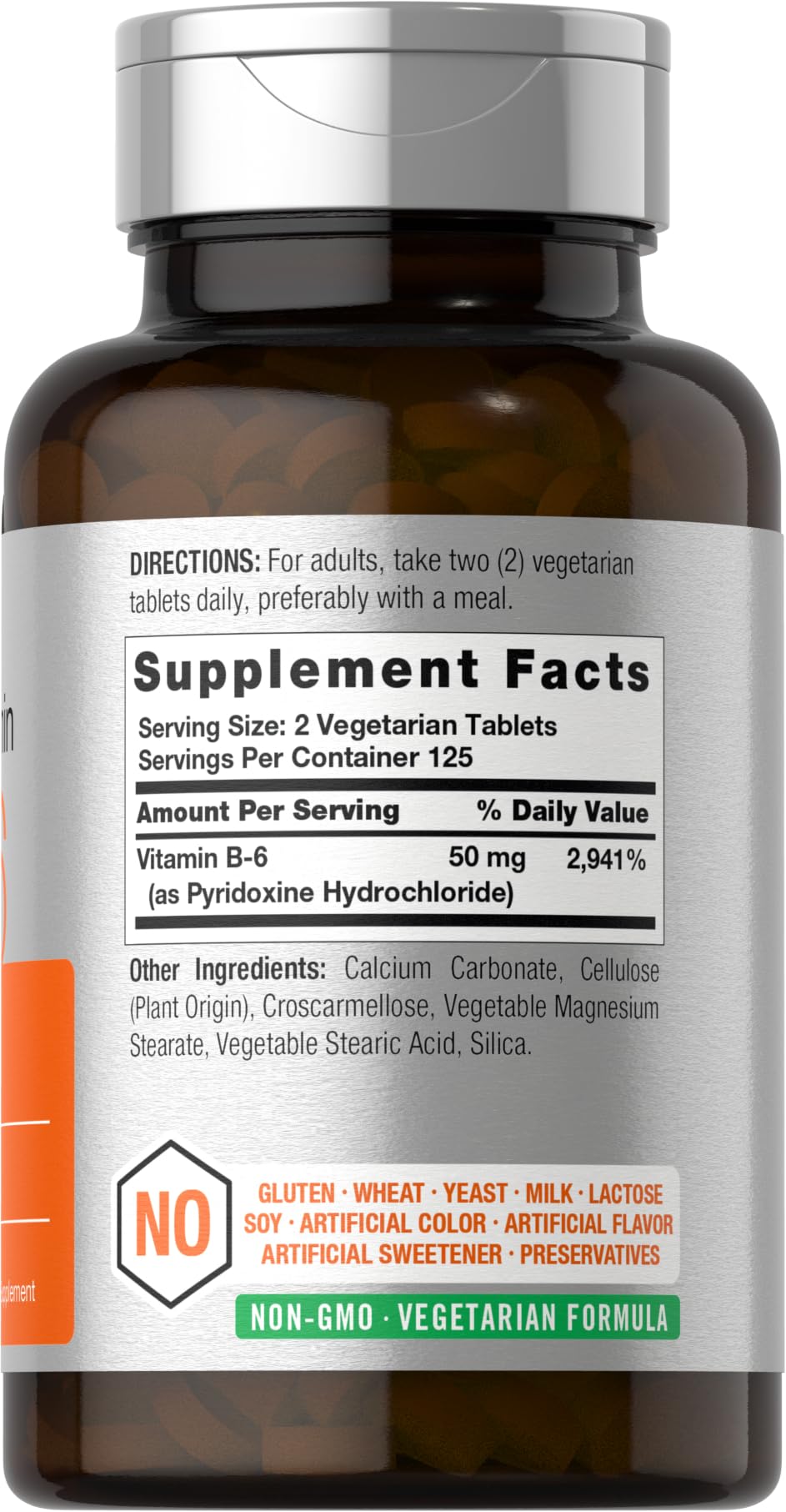 Vitamin B6 50mg vegetarian formula label