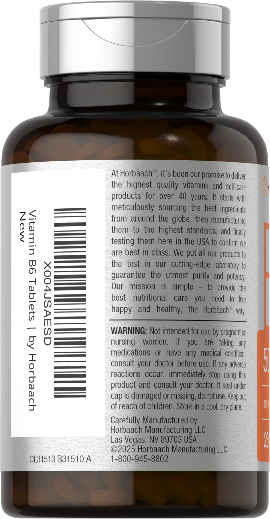 Non-GMO and gluten-free Horbaach B6 bottle
