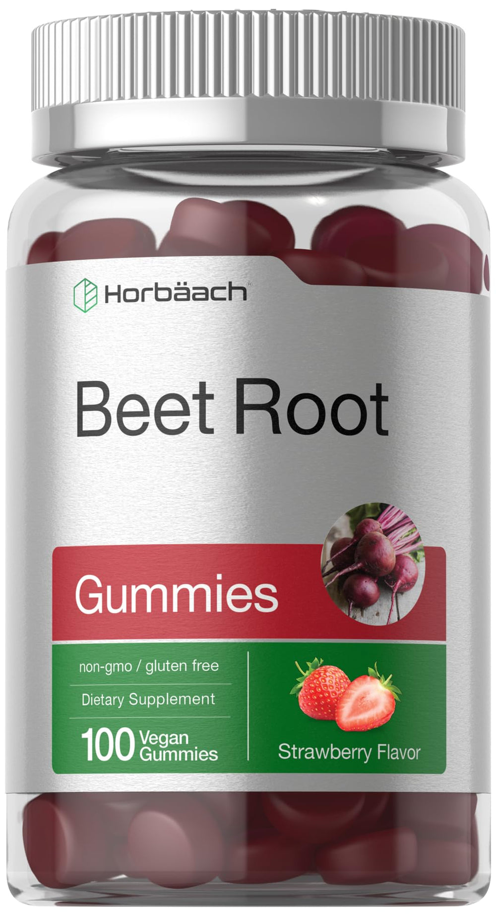 Horbäach Beet Root Gummies packaging showing 100-count bottle