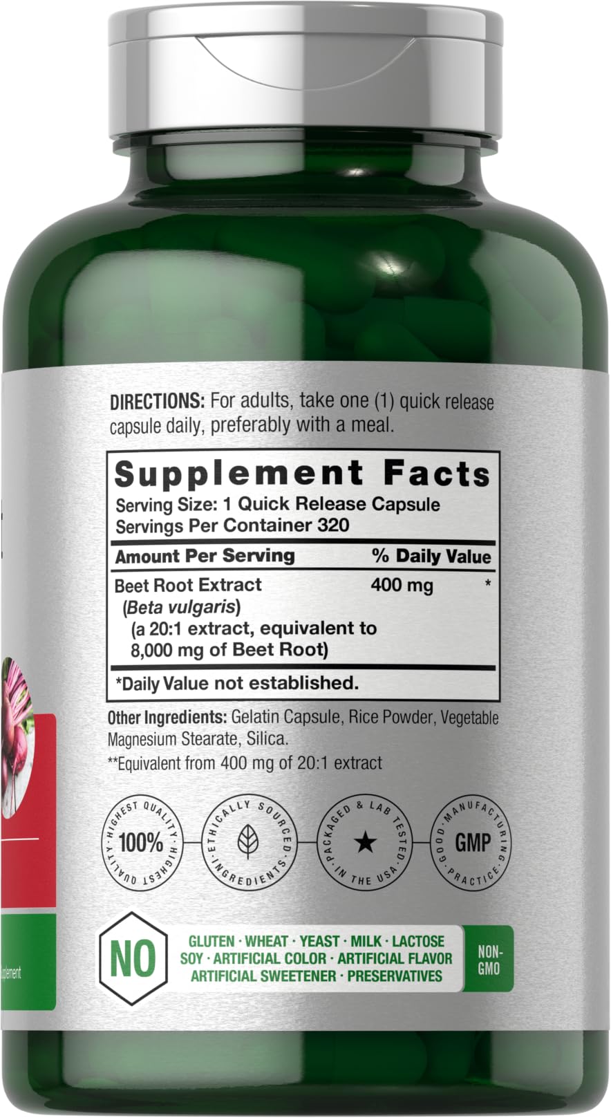 Beet Root Powder Capsules bottle label close-up Horbäach 8000mg