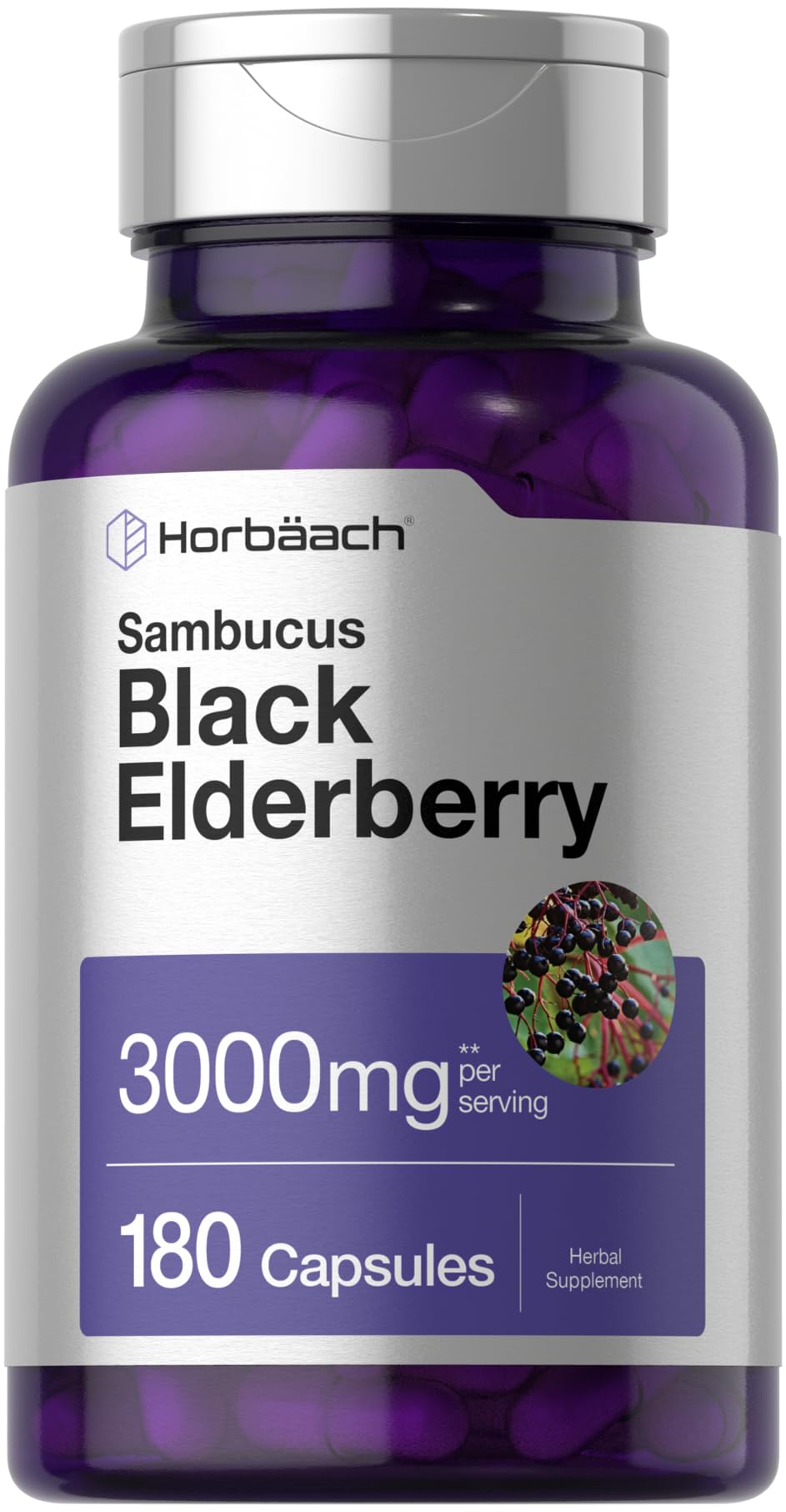 Horbaach Black Elderberry 180-count bottle with capsules
