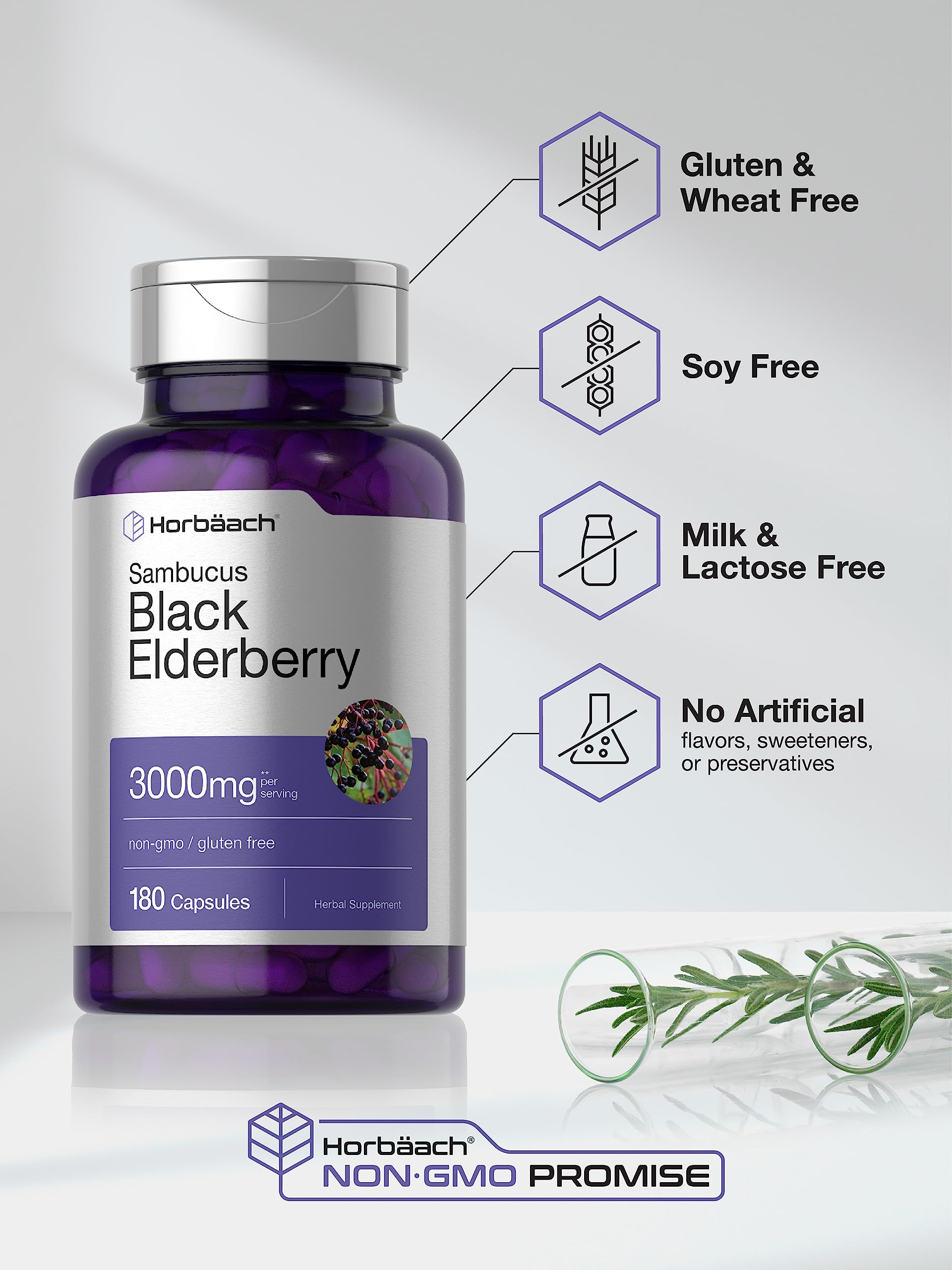 Per-pack information and ingredient listing for Horbaach Black Elderberry