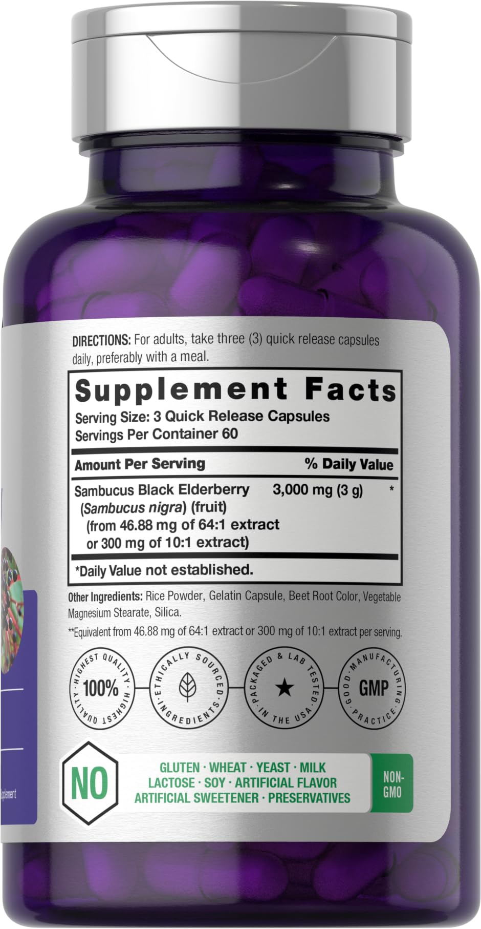 Label of Horbaach Black Elderberry 3000mg capsules