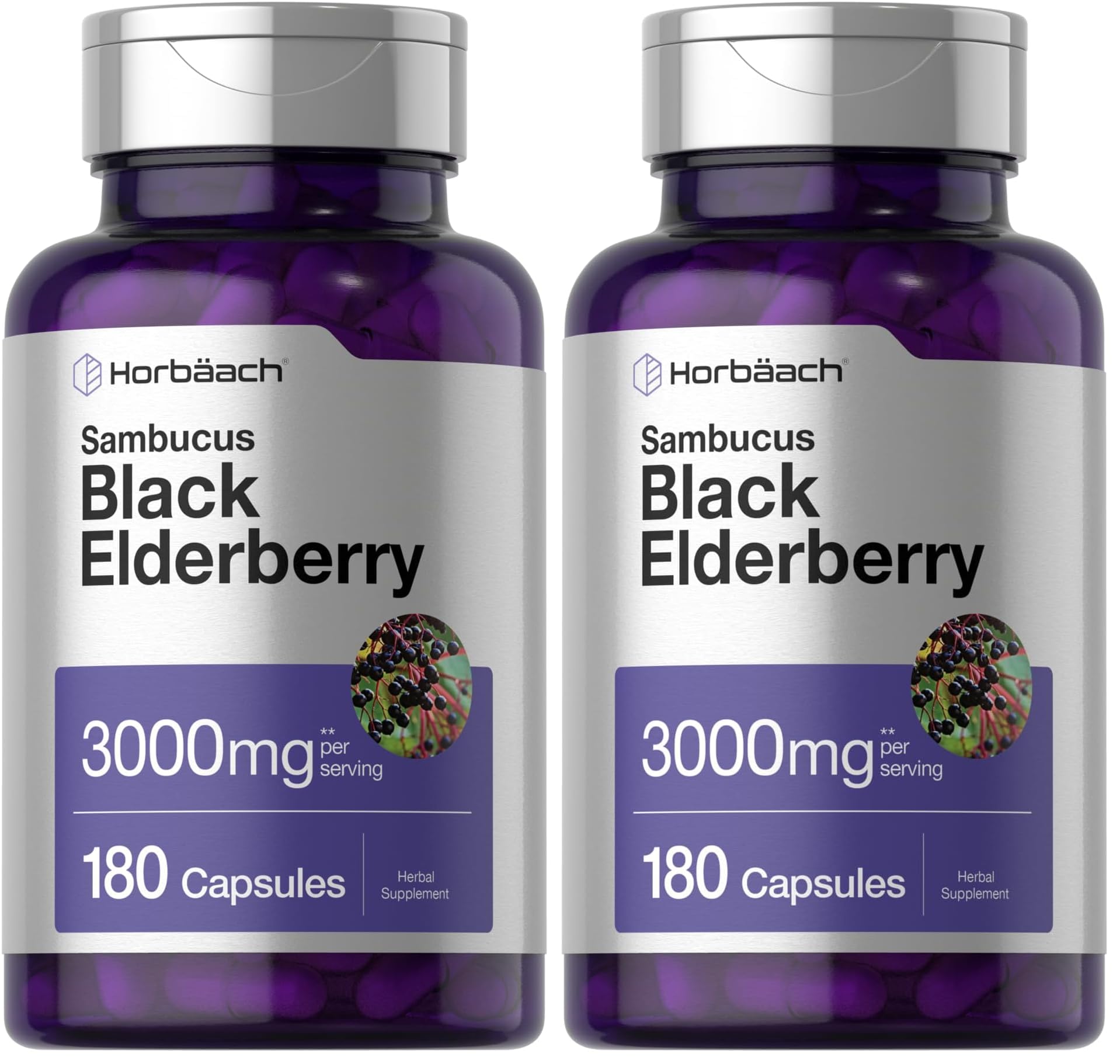 Main product image: Horbaach Black Elderberry 3000mg capsules bottle