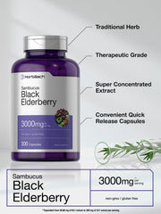 Horbäach Black Elderberry capsules spilling from bottle