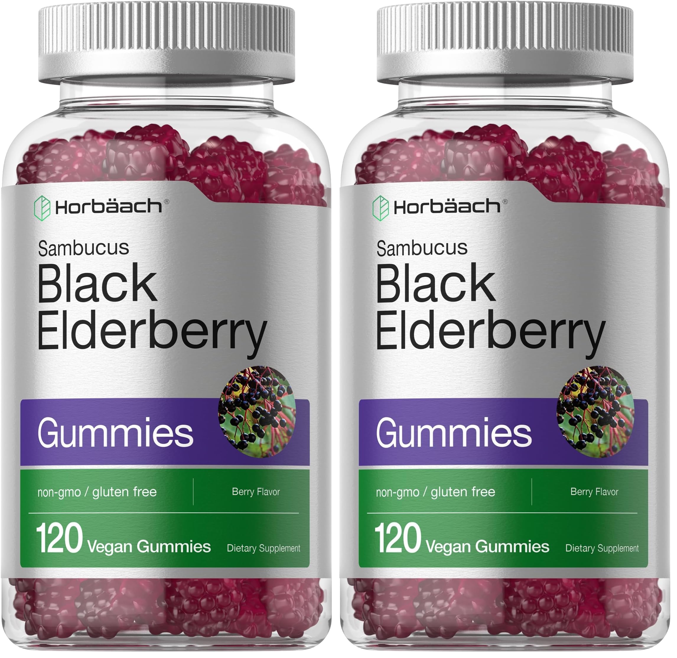 Bottle of Horbaach Black Elderberry Gummies 120-count in pack 2