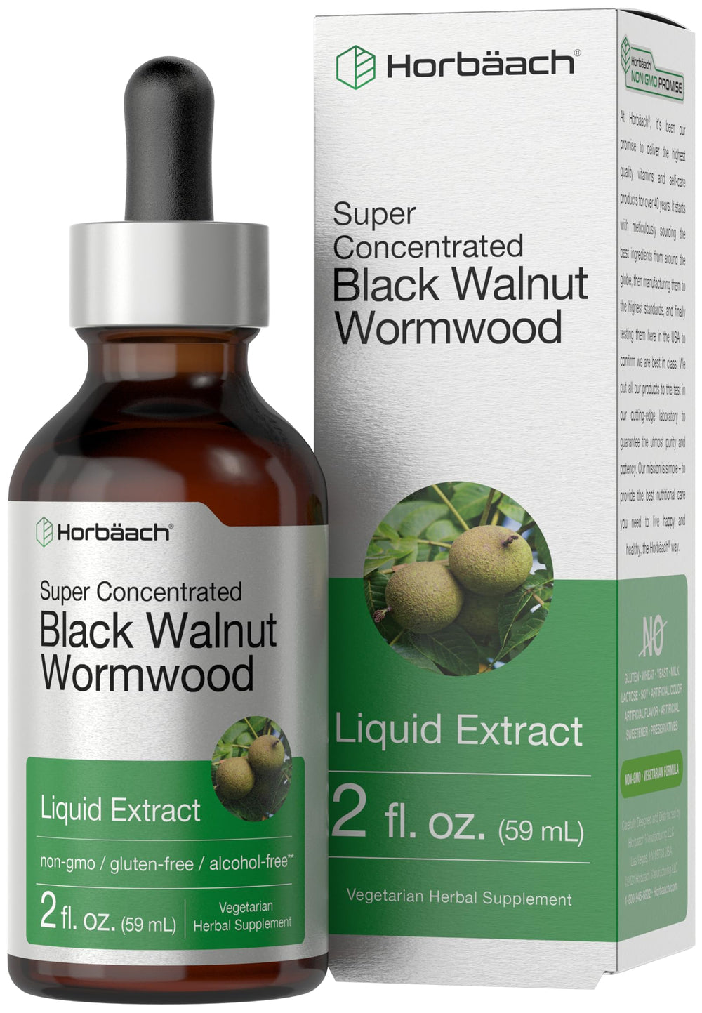 Horbäach Black Walnut Hull Wormwood Extract Tincture bottle 2 fl oz
