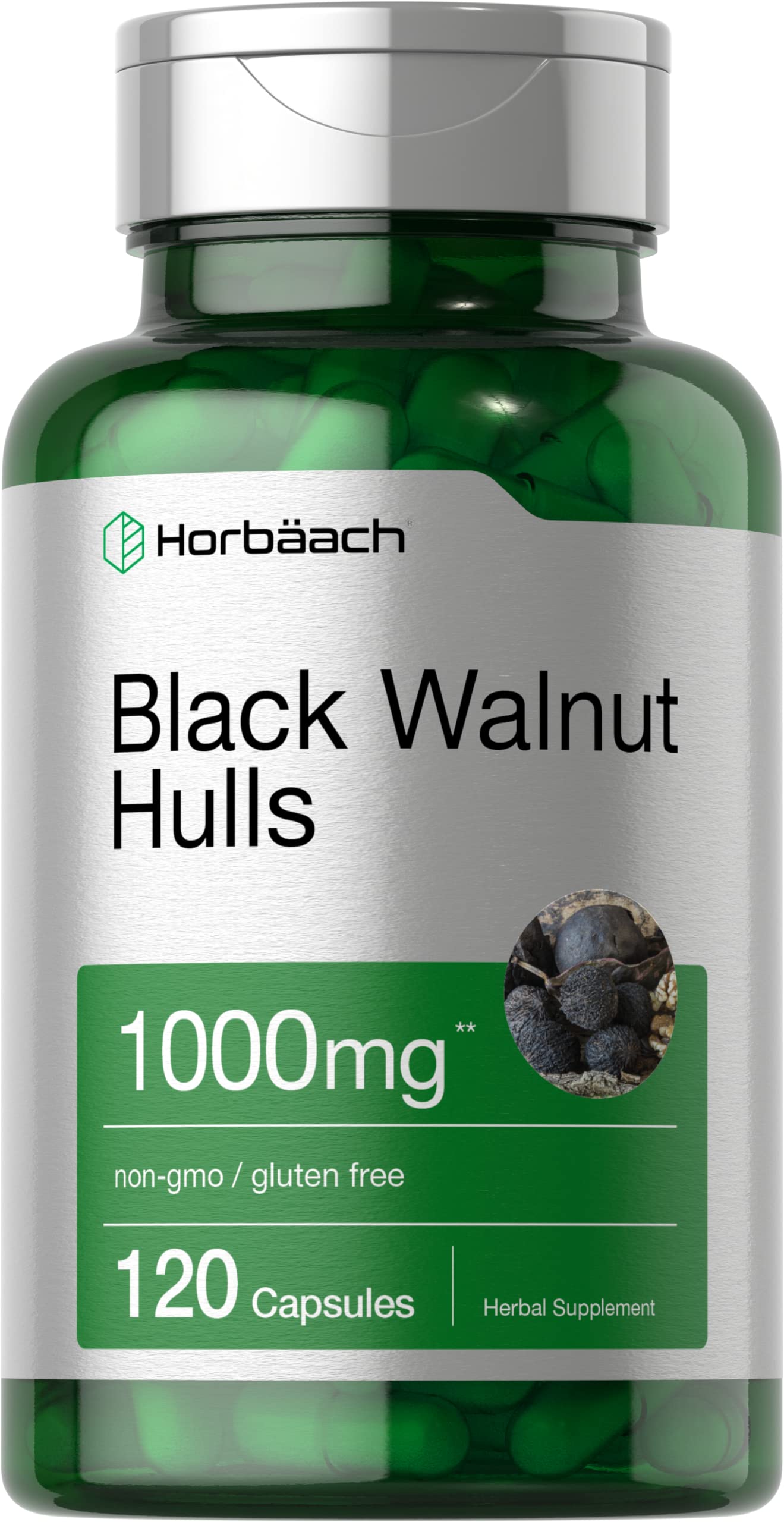 Horbaach Black Walnut Hulls Capsules bottle label