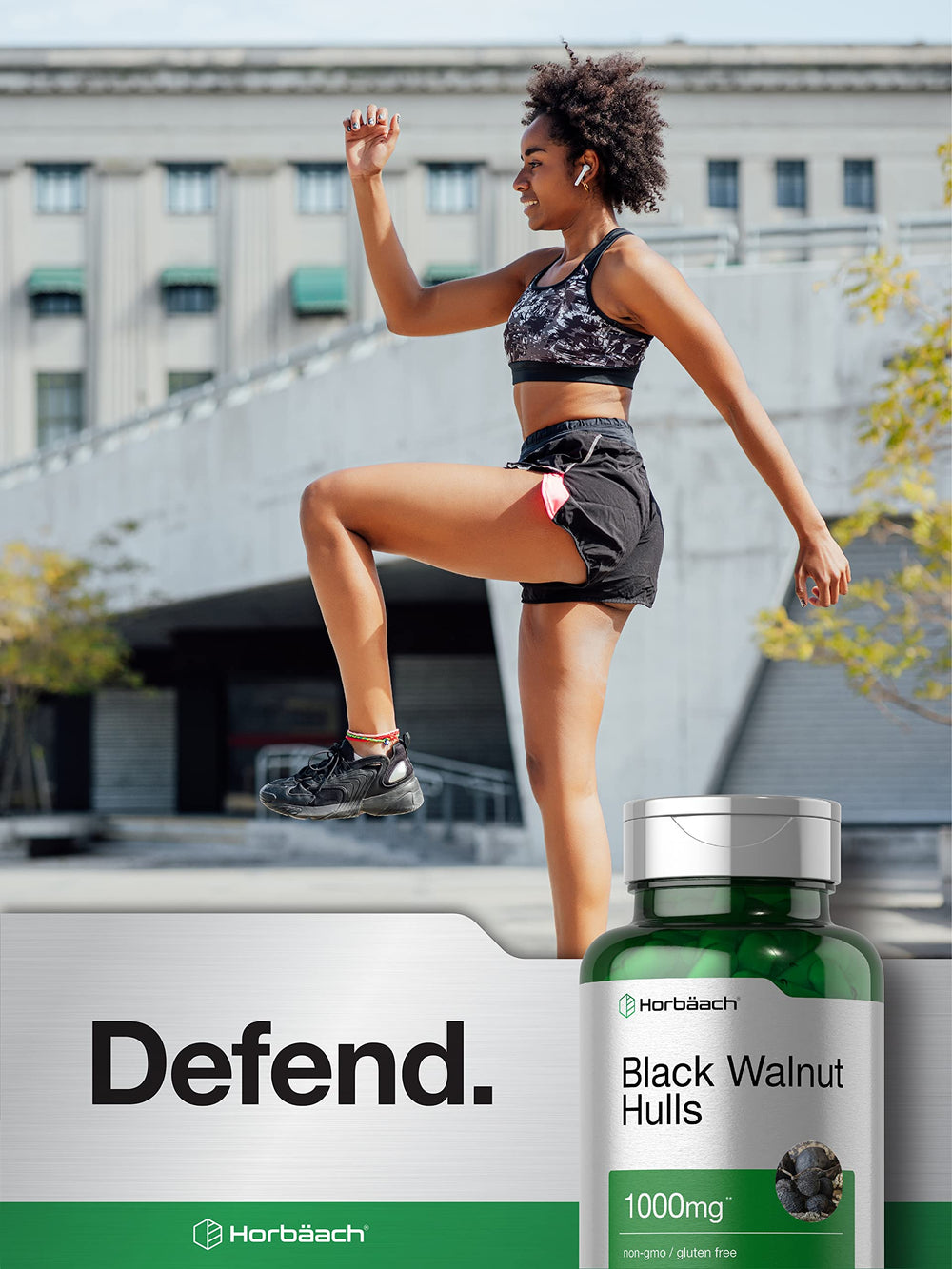 Supplement facts panel close-up on Horbaach bottle