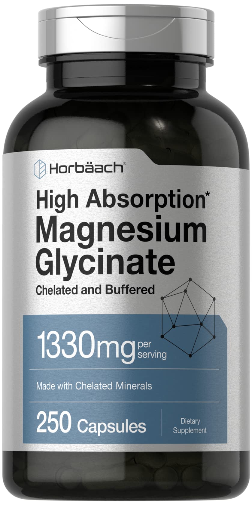 Horbäach Buffered Magnesium Glycinate bottle with 250 capsules