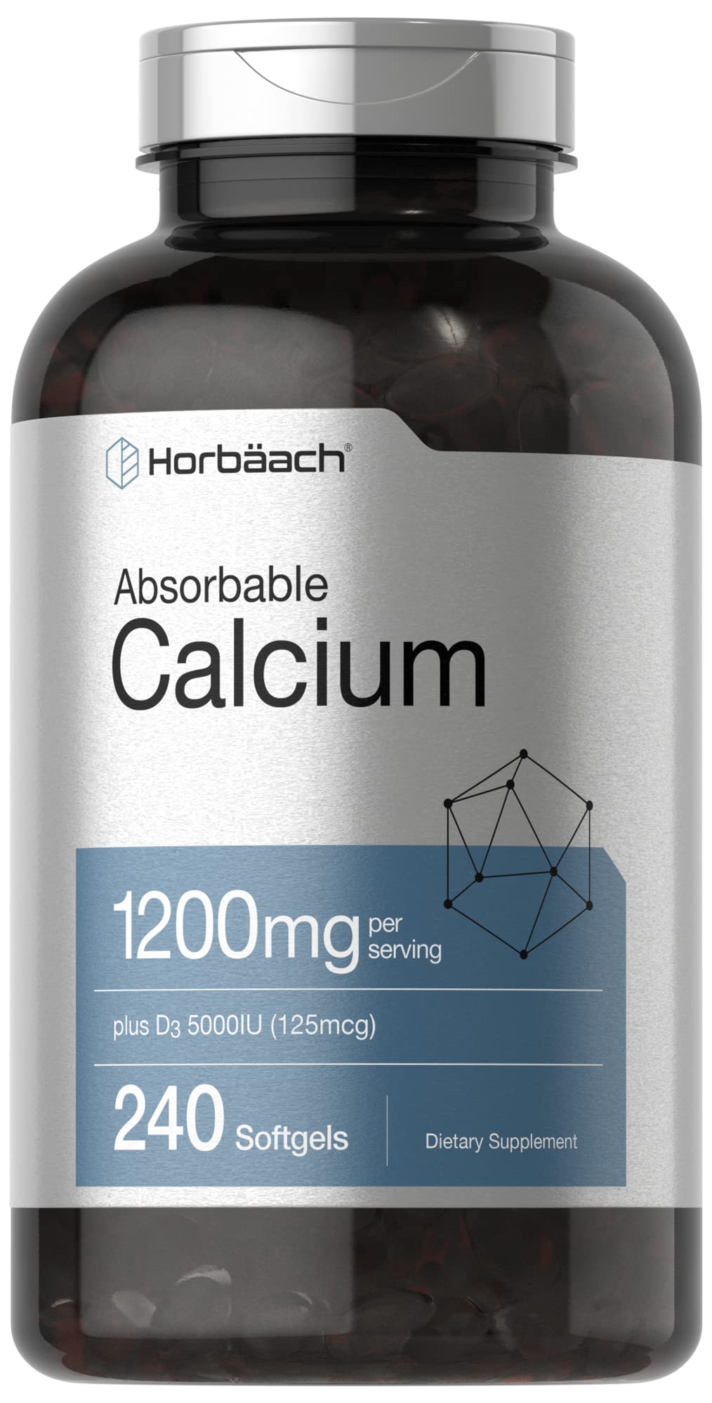Horbäach Calcium 1200 mg with Vitamin D3 bottle - 240 softgels
