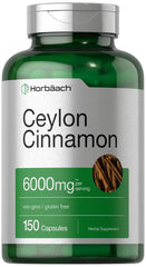 Horbäach Ceylon Cinnamon Capsules bottle label 6000 mg 150 count