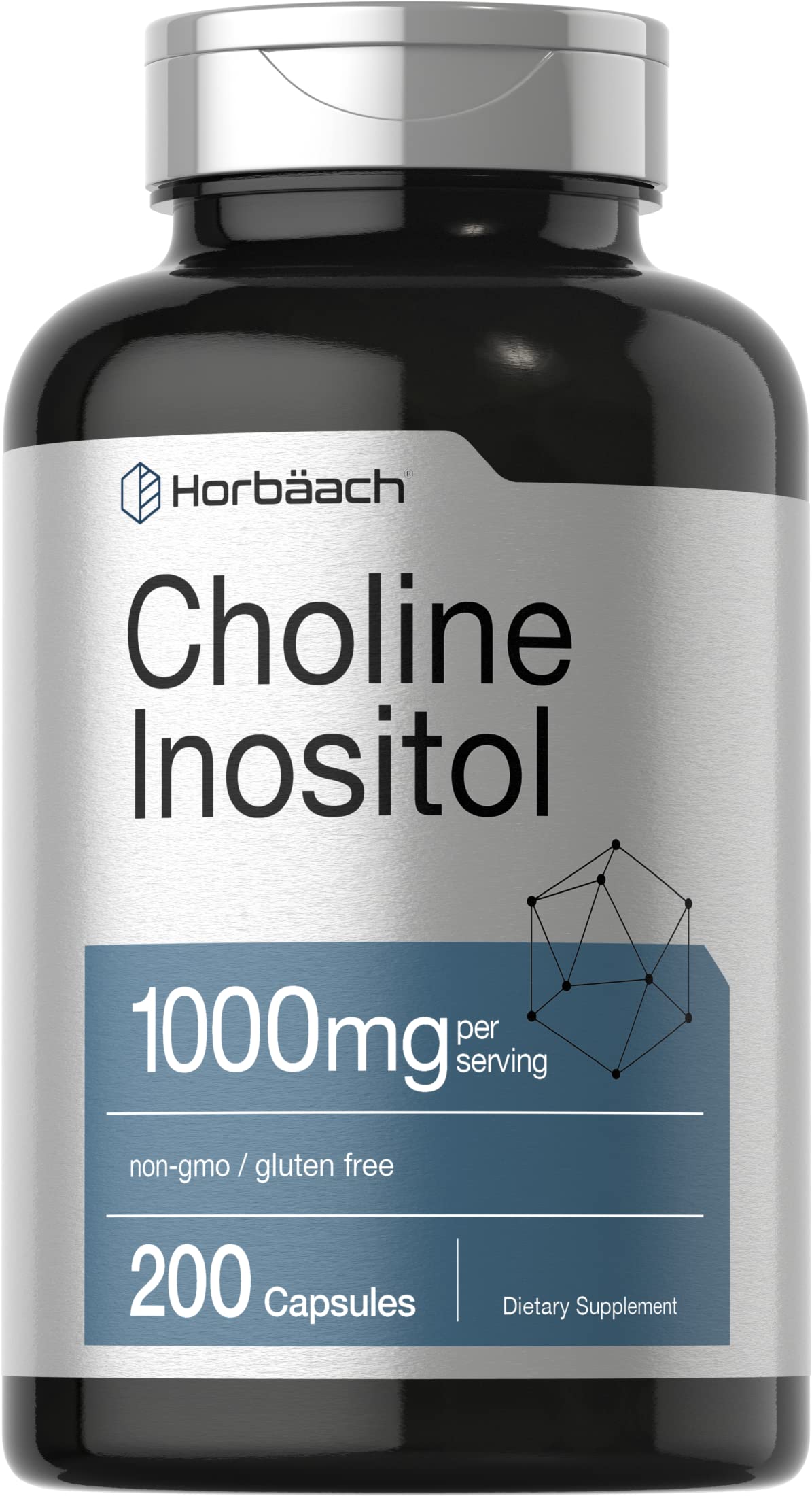 Horbaach Choline Inositol 1000mg bottle with 200 capsules