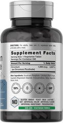 Back label showing supplement facts for Horbaach Chromium Picolinate 1000mcg
