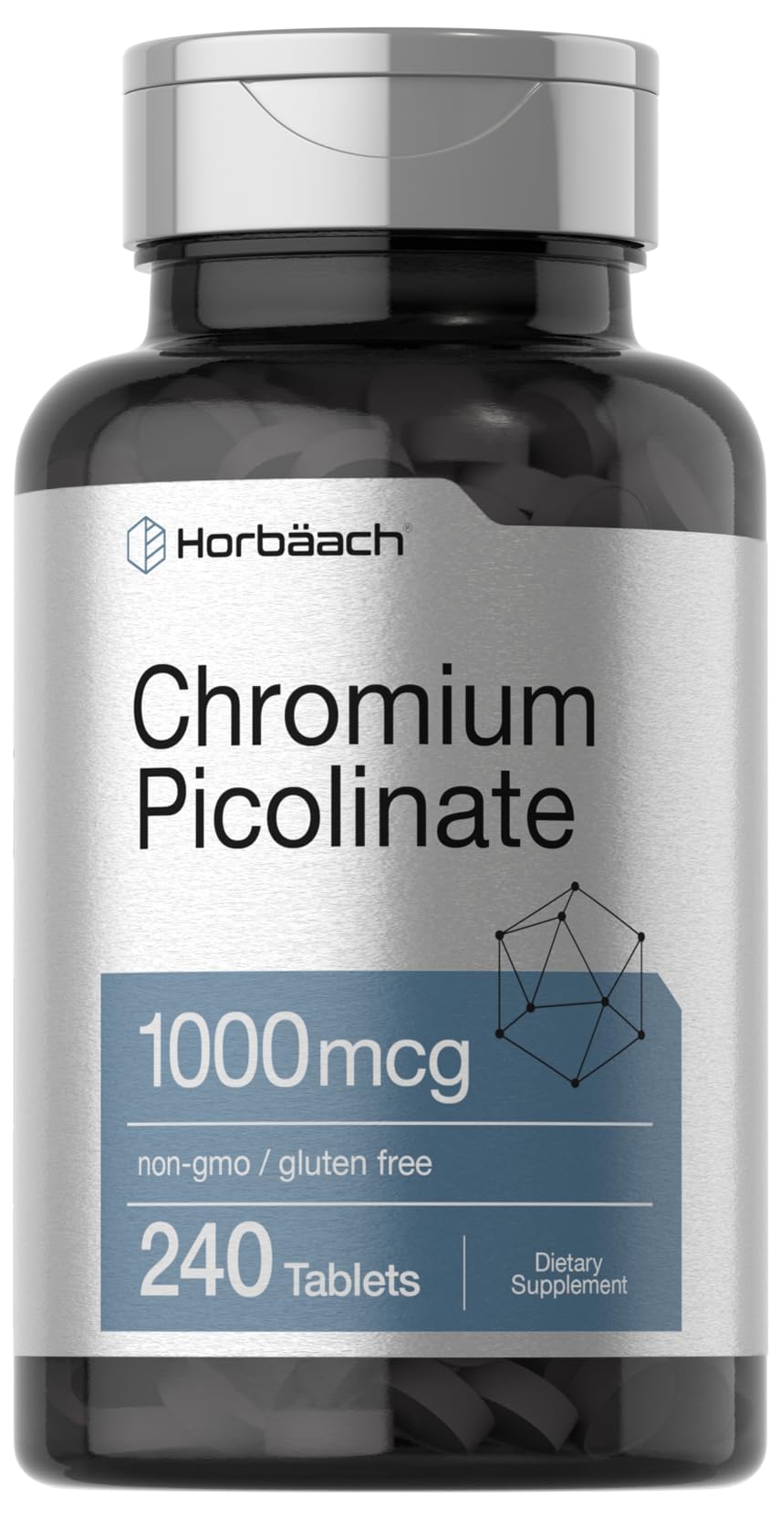 Front view of Horbaach Chromium Picolinate 1000mcg bottle