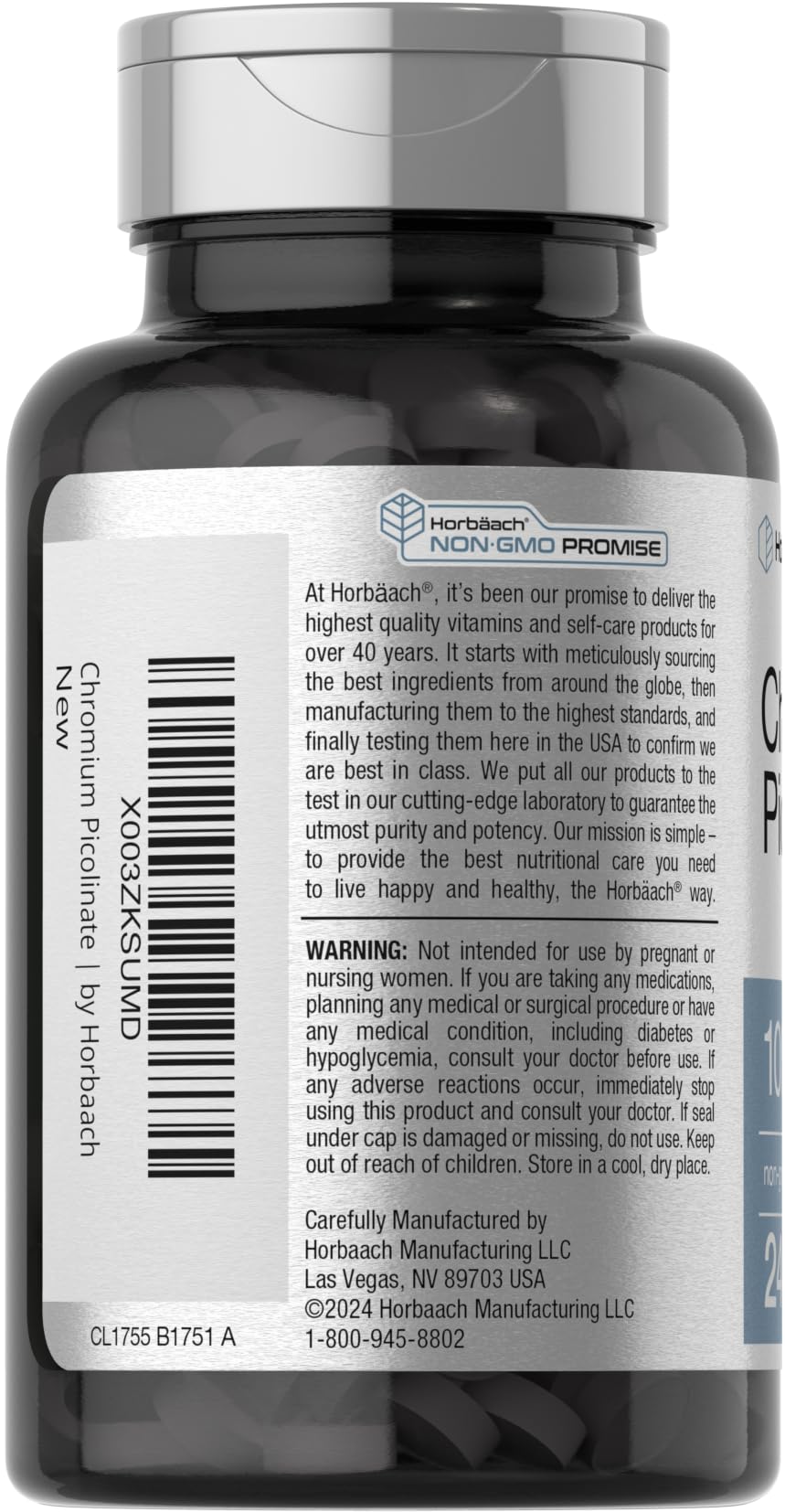 Image illustrating 240 tablets in Horbaach Chromium Picolinate bottle