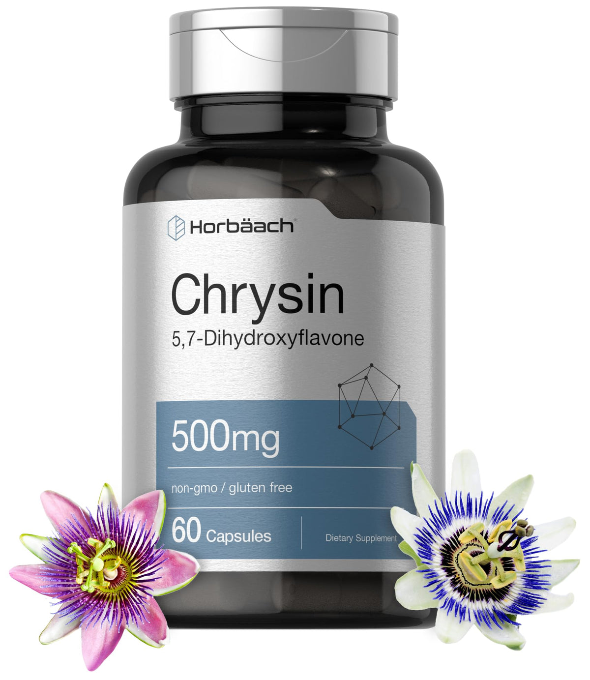 Horbäach Chrysin Supplement 500mg bottle with 60 capsules