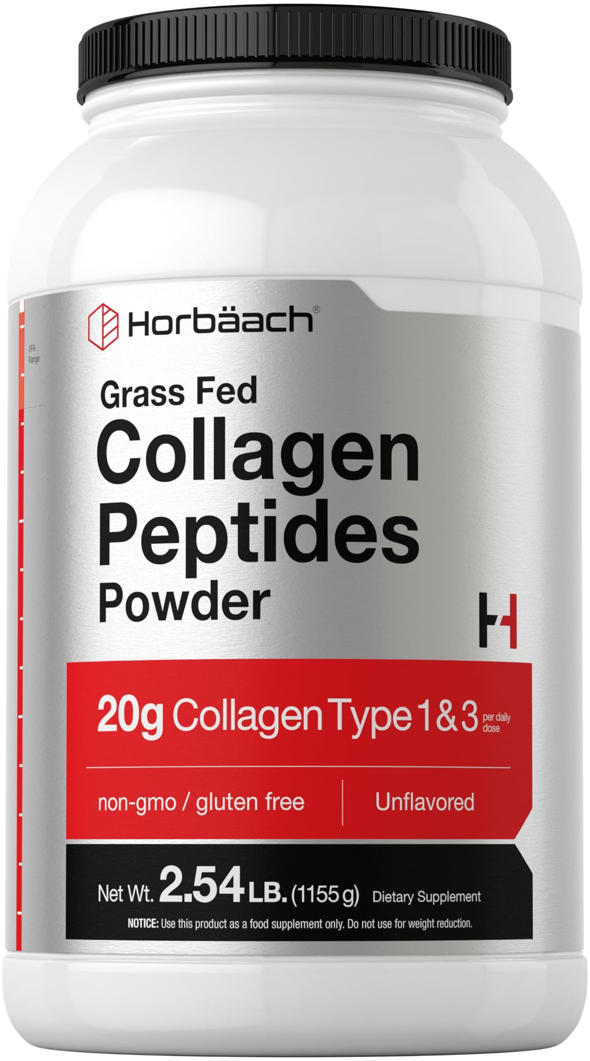 Horbaach Collagen Peptides Powder 40 oz unflavored grass-fed Type I & III bottle