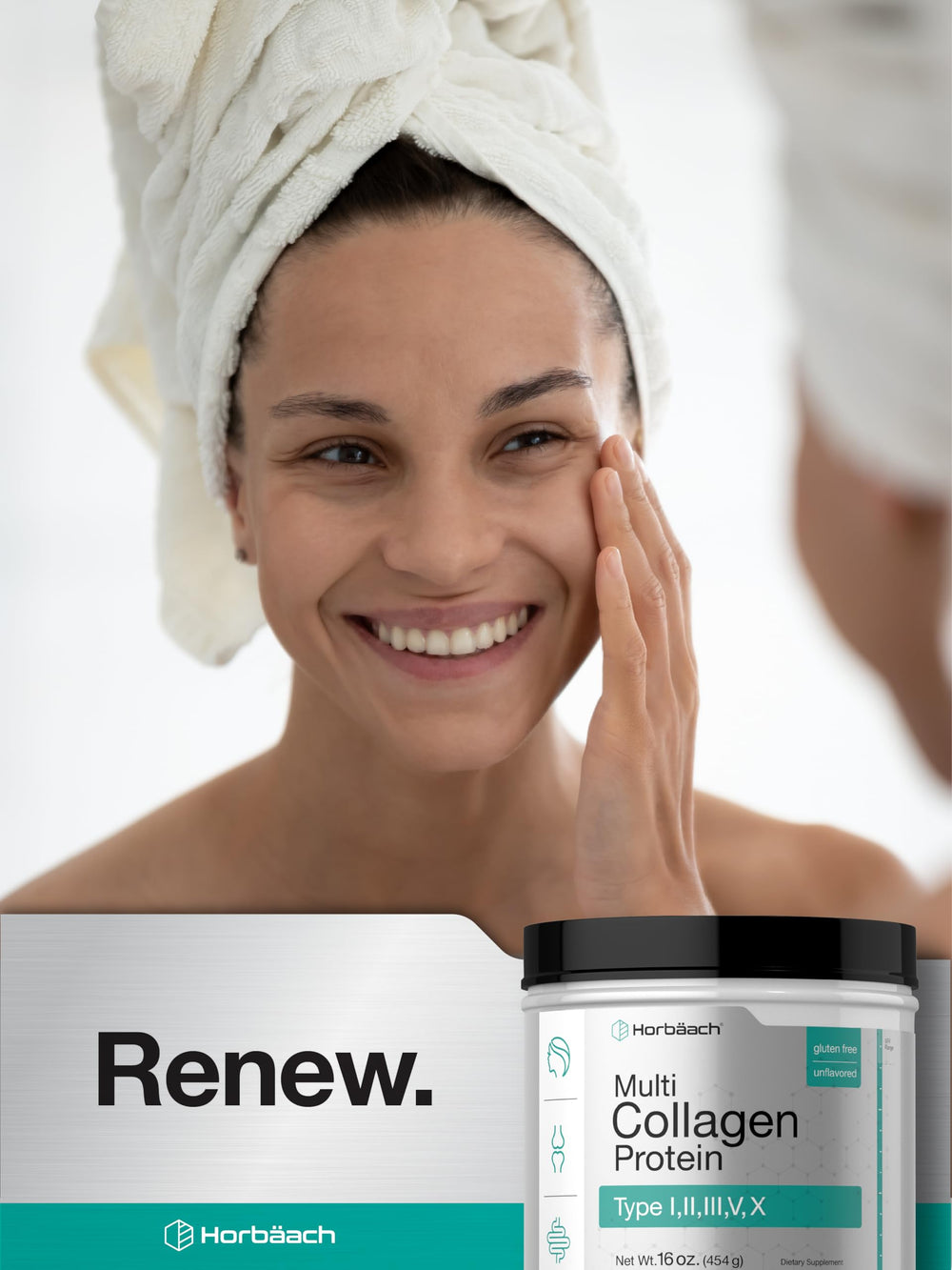 Gluten-free, Non-GMO label on Horbaach collagen powder