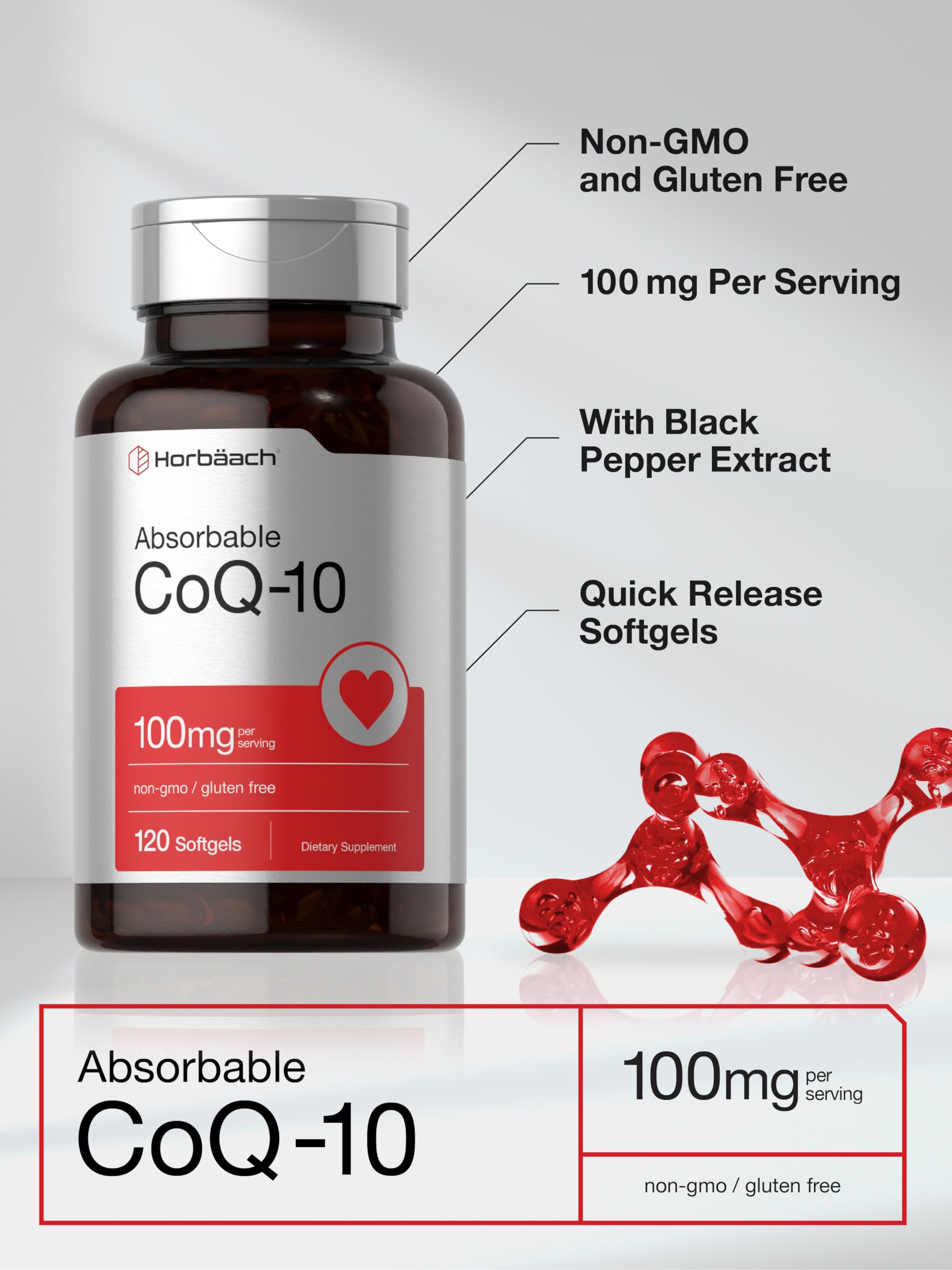 Packaging of Horbaach CoQ10 120 count supplement