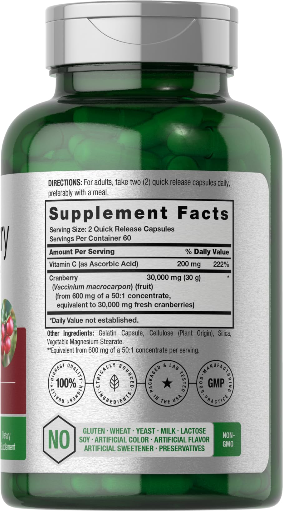 Horbäach Cranberry Concentrate capsules ready for daily use with Vitamin C.