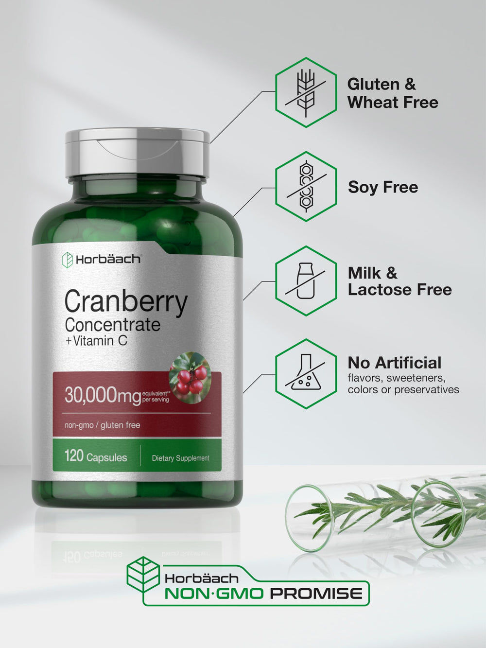 Horbäach Cranberry Concentrate packaging showing value in a 2-pack.