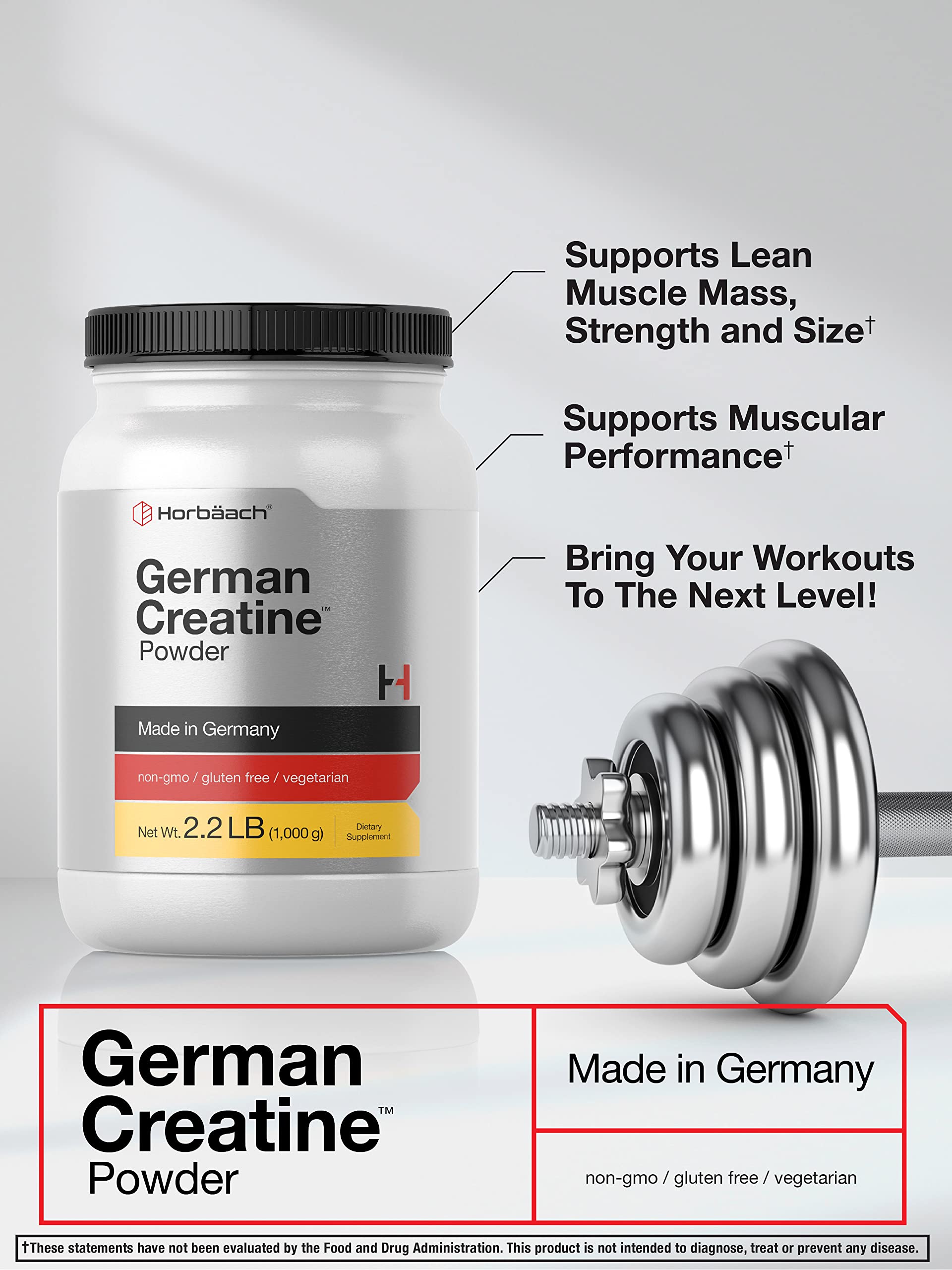 Horbäach Creatine Monohydrate Creapure 1000g label