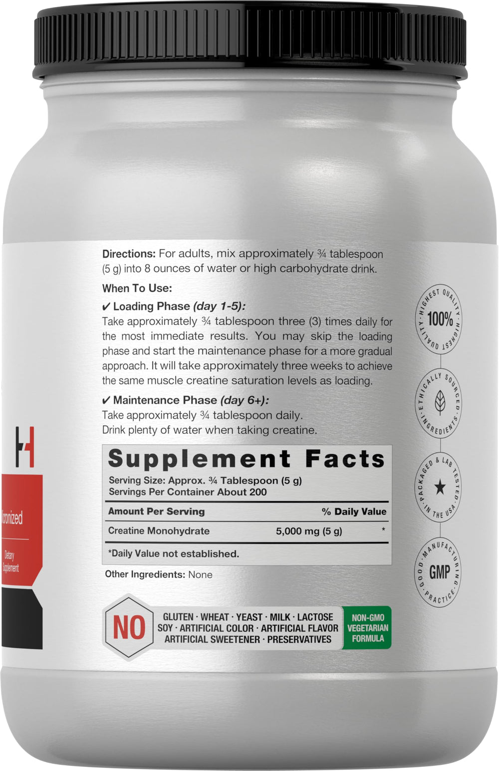 Back label with supplement facts on Horbäach Creatine Monohydrate Powder