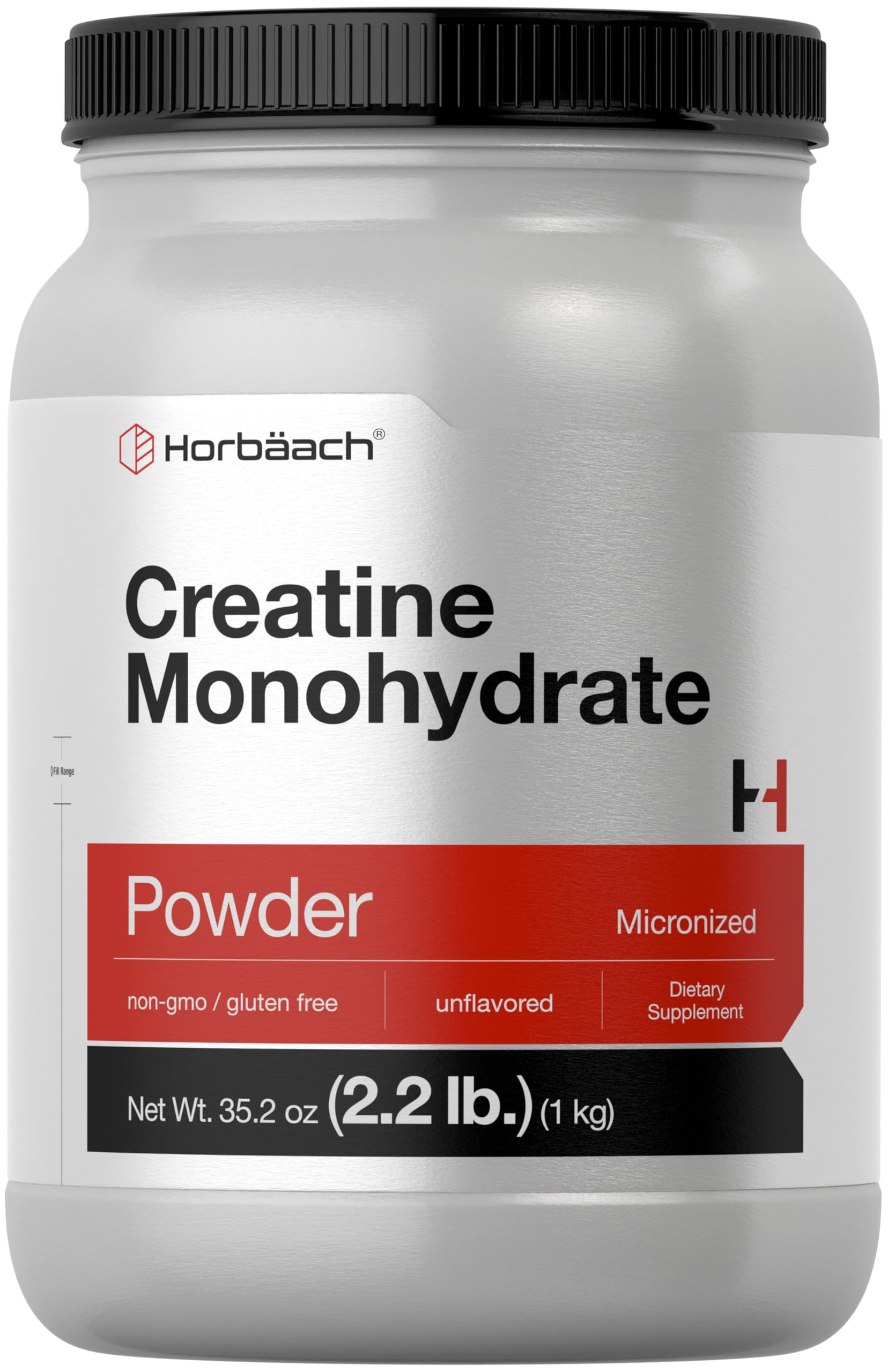 Front view of Horbäach Creatine Monohydrate Powder 2.2 lb tub