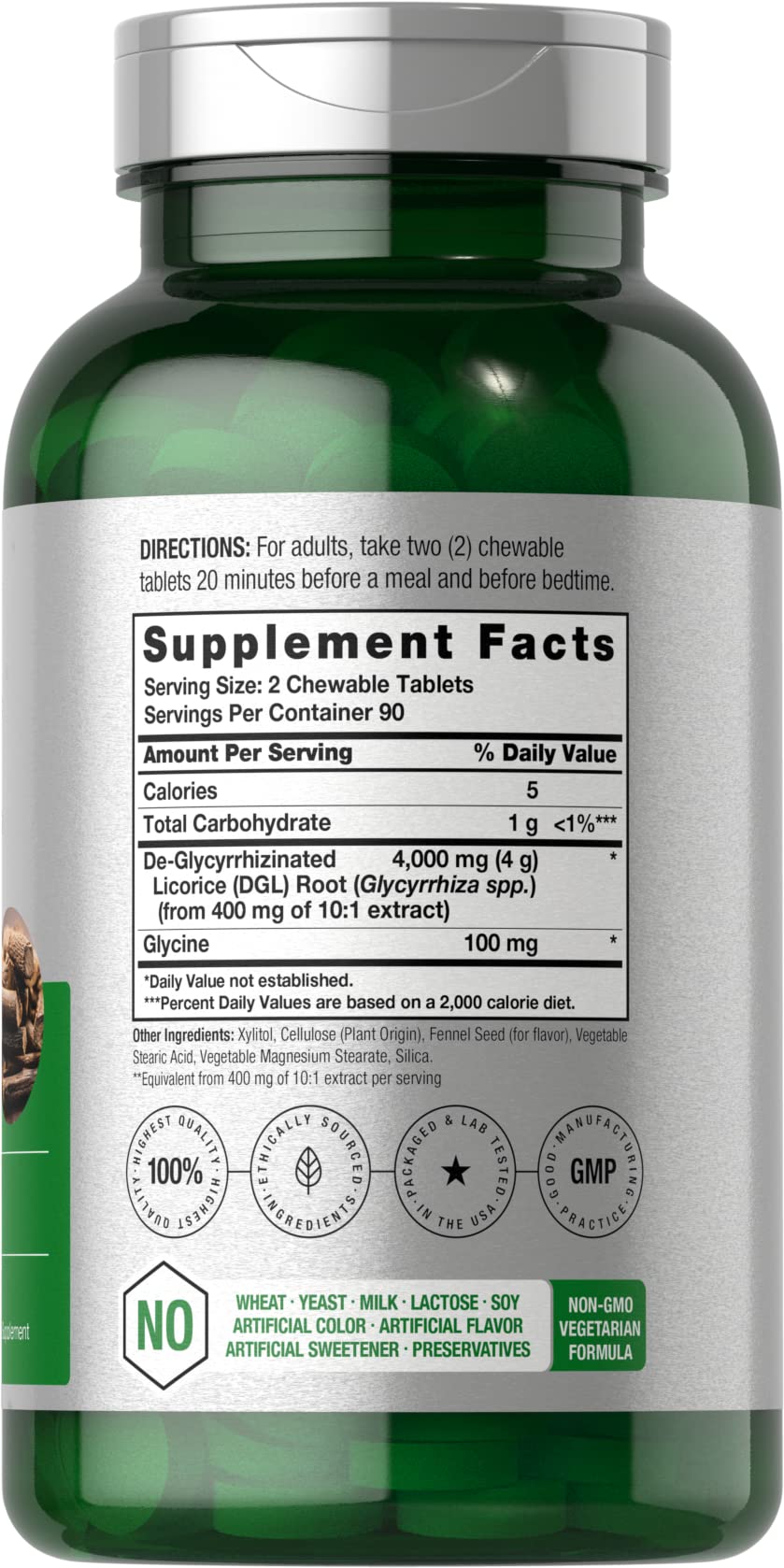 Ingredients panel for Horbäach DGL Licorice Chewables