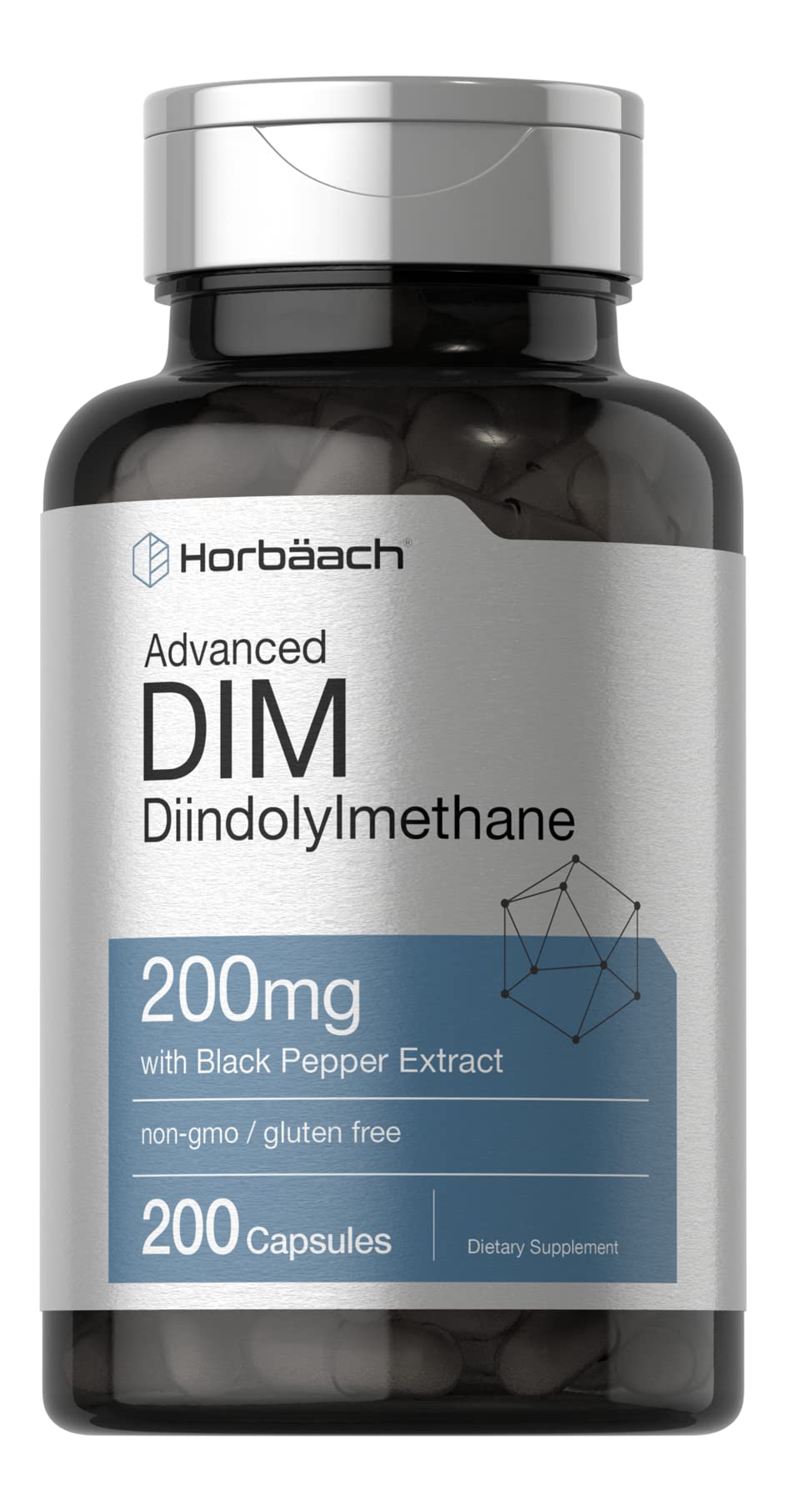 Horbäach DIM supplement bottle – 200mg, 200 capsules