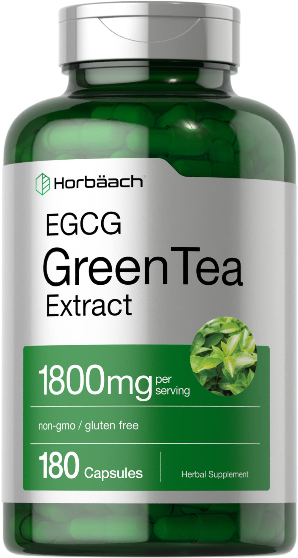 Horbäach EGCG Green Tea Extract Pills bottle with 180 capsules