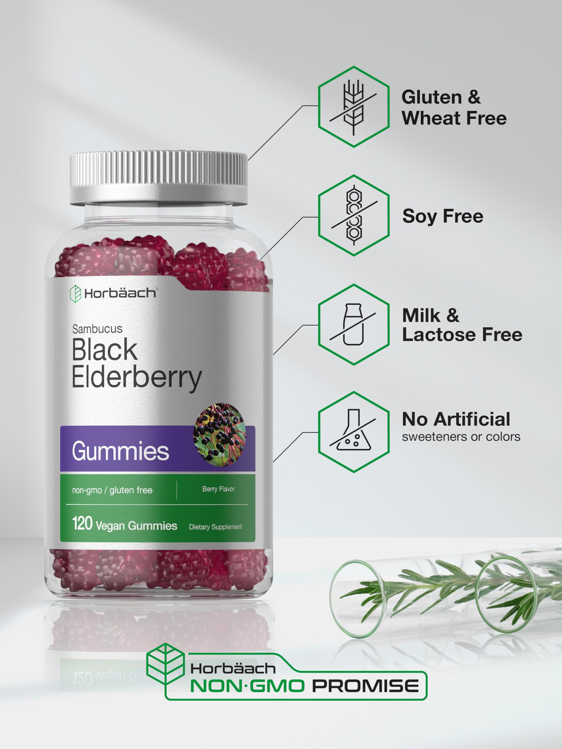 Berry-flavored elderberry gummies close-up