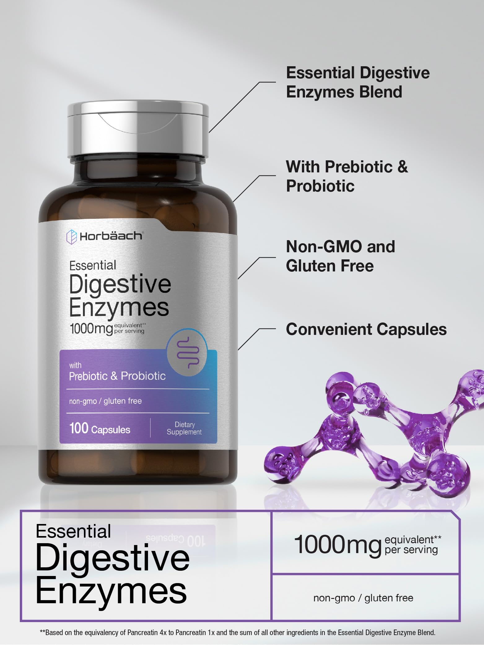 Front view of Horbäach Essential Digestive Enzymes packaging