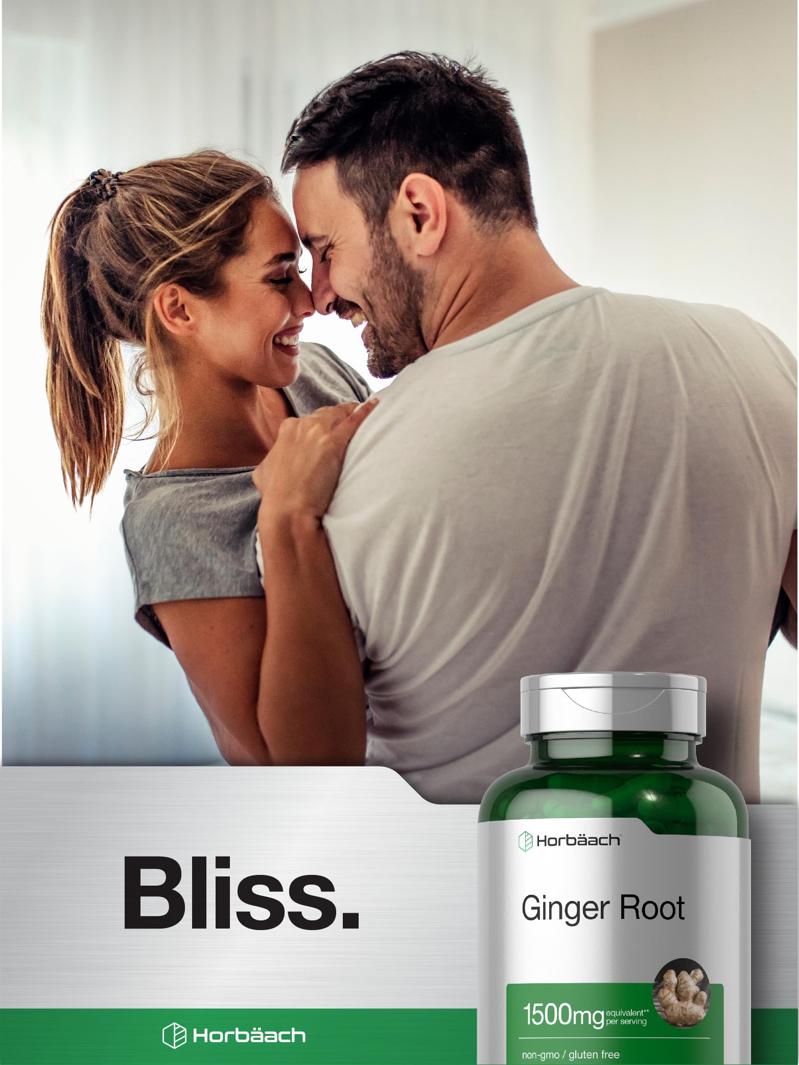 Horbäach Ginger Root Capsules bottle with capsules on white