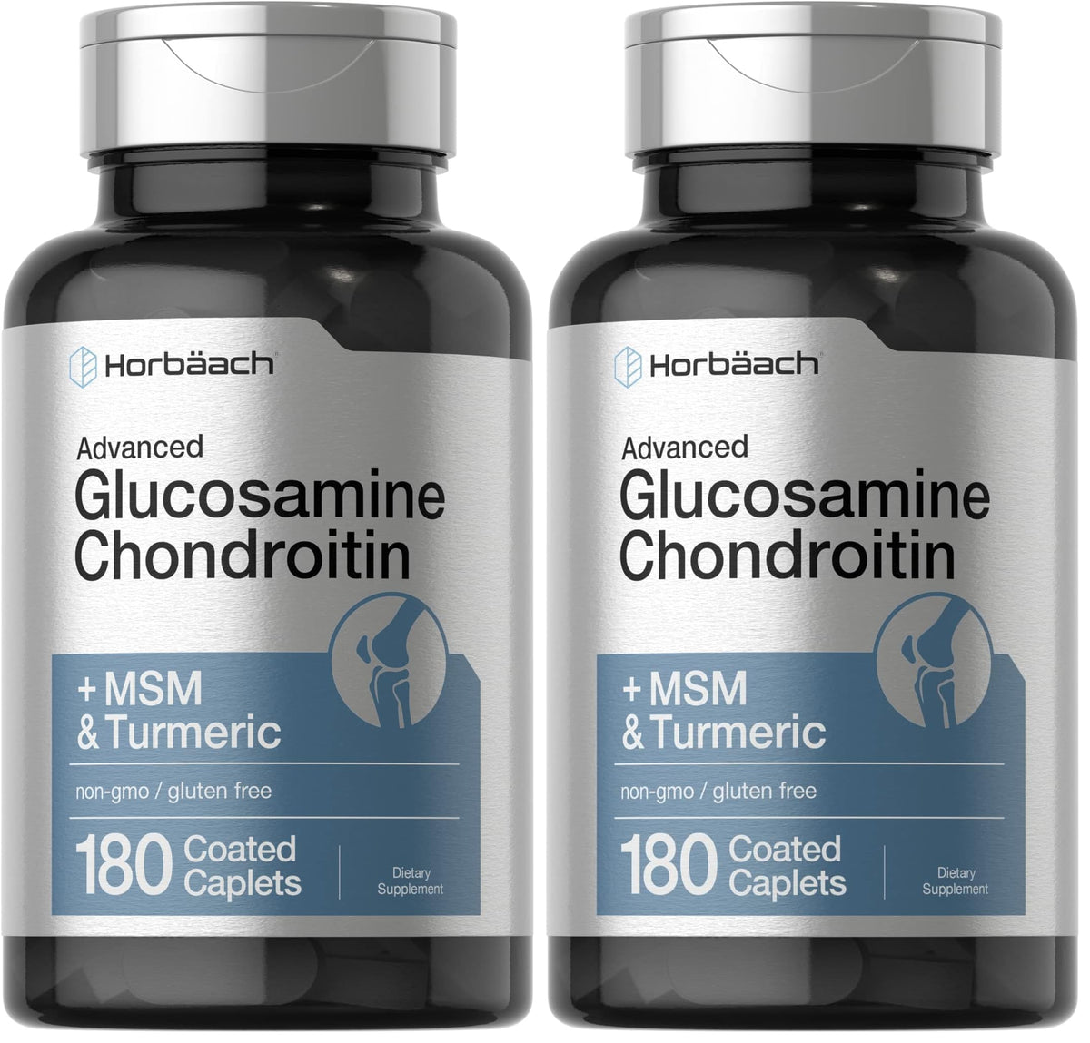 Horbäach Glucosamine Chondroitin with MSM & Turmeric – 180 Caplets (Pack of 2)