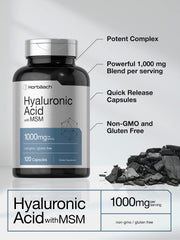 Label detailing 1,000 mg Hyaluronic Acid and MSM per serving