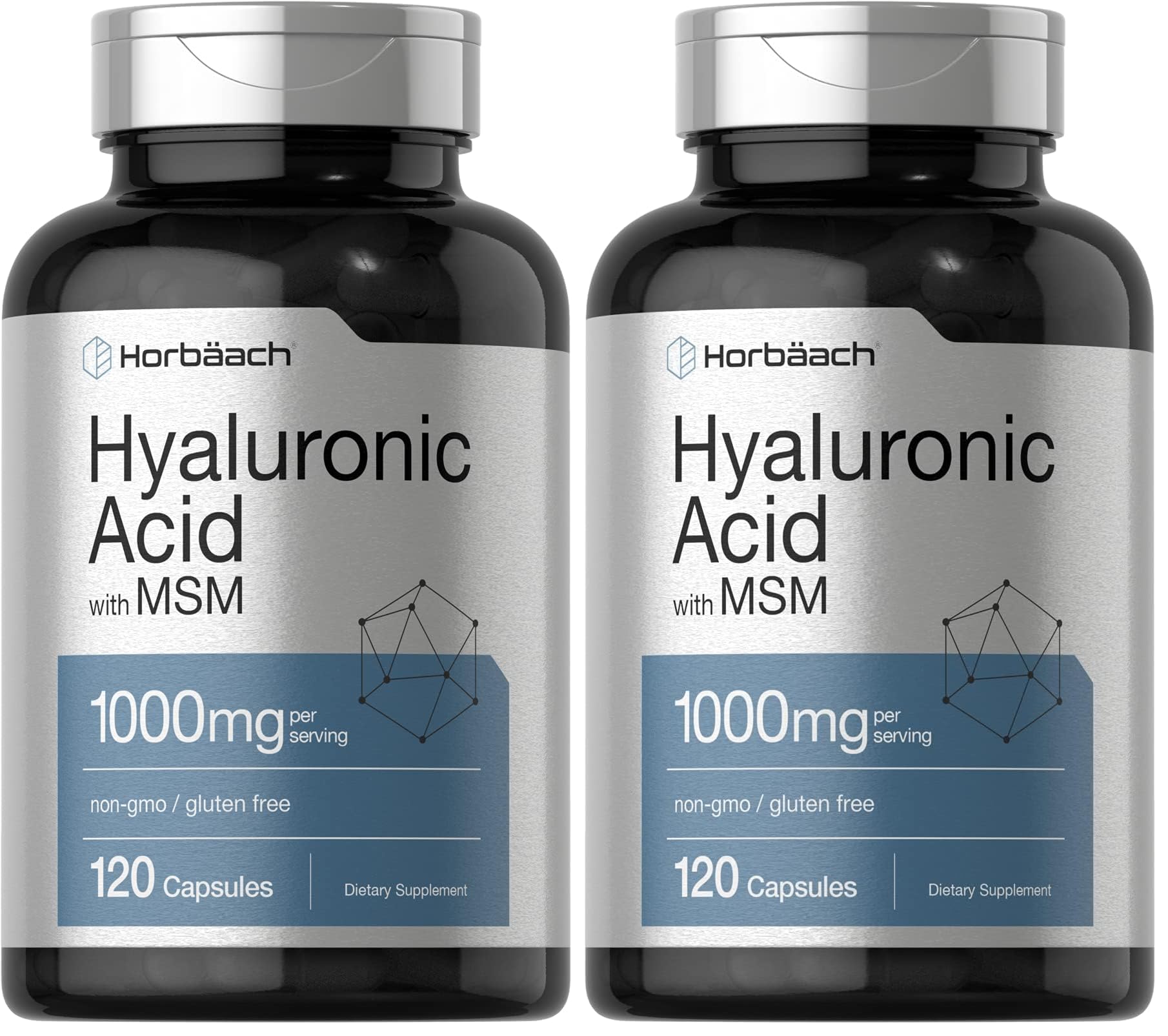 Horbäach Hyaluronic Acid with MSM bottle – 1000 mg, 120 capsules