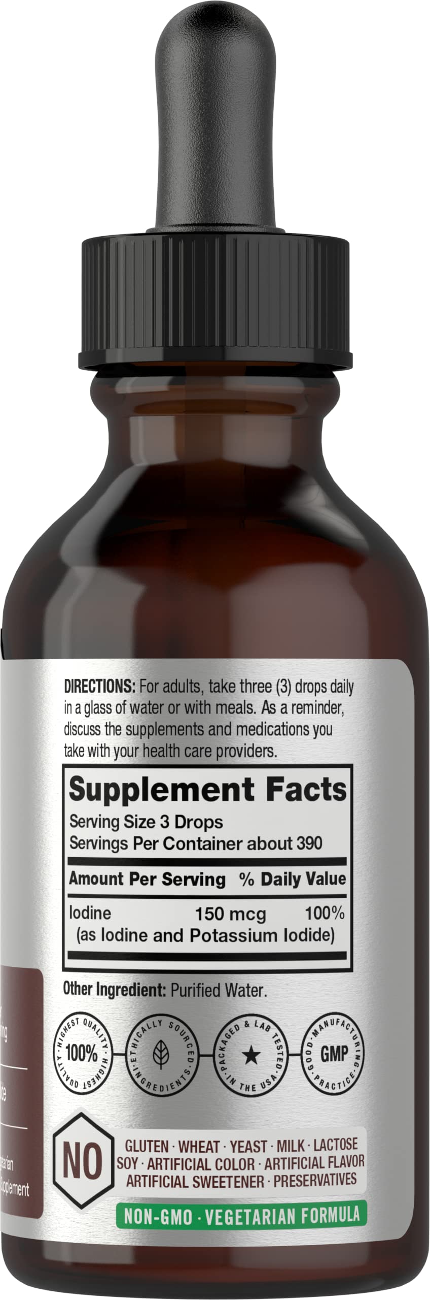 Back label showing 150 mcg iodine content