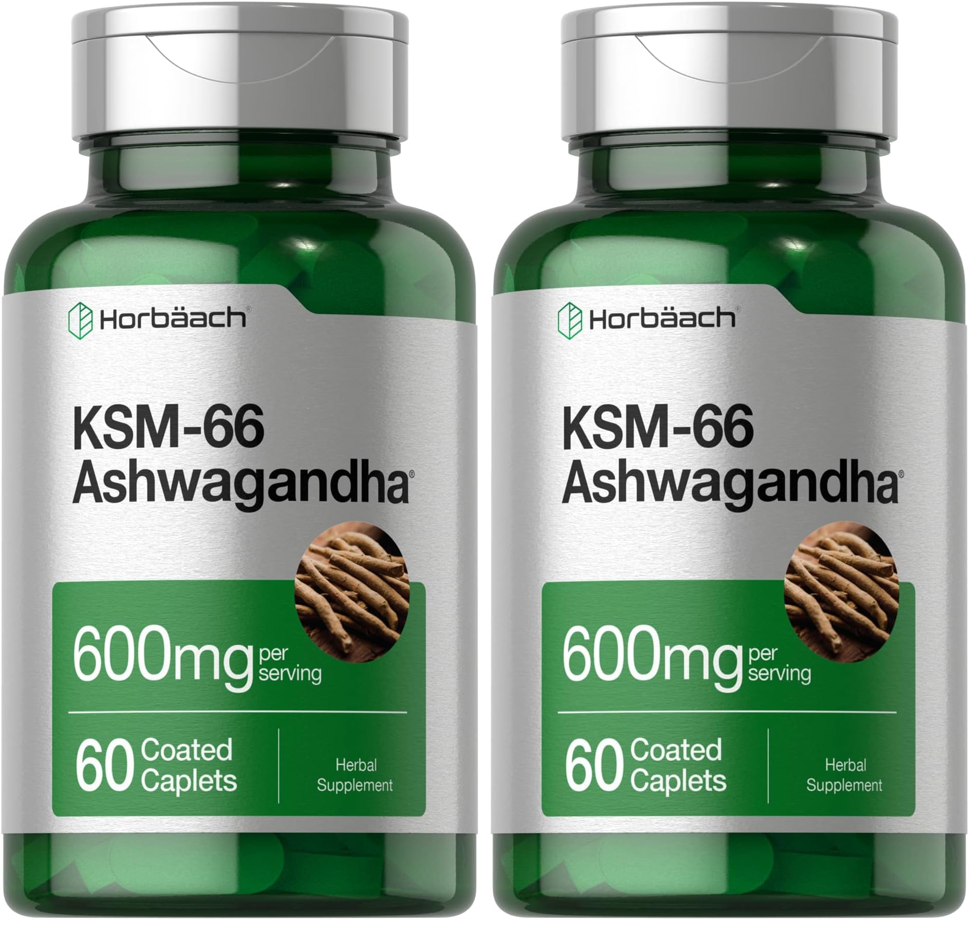 Horbäach KSM-66 Ashwagandha Caplets 600 mg per serving in bottle