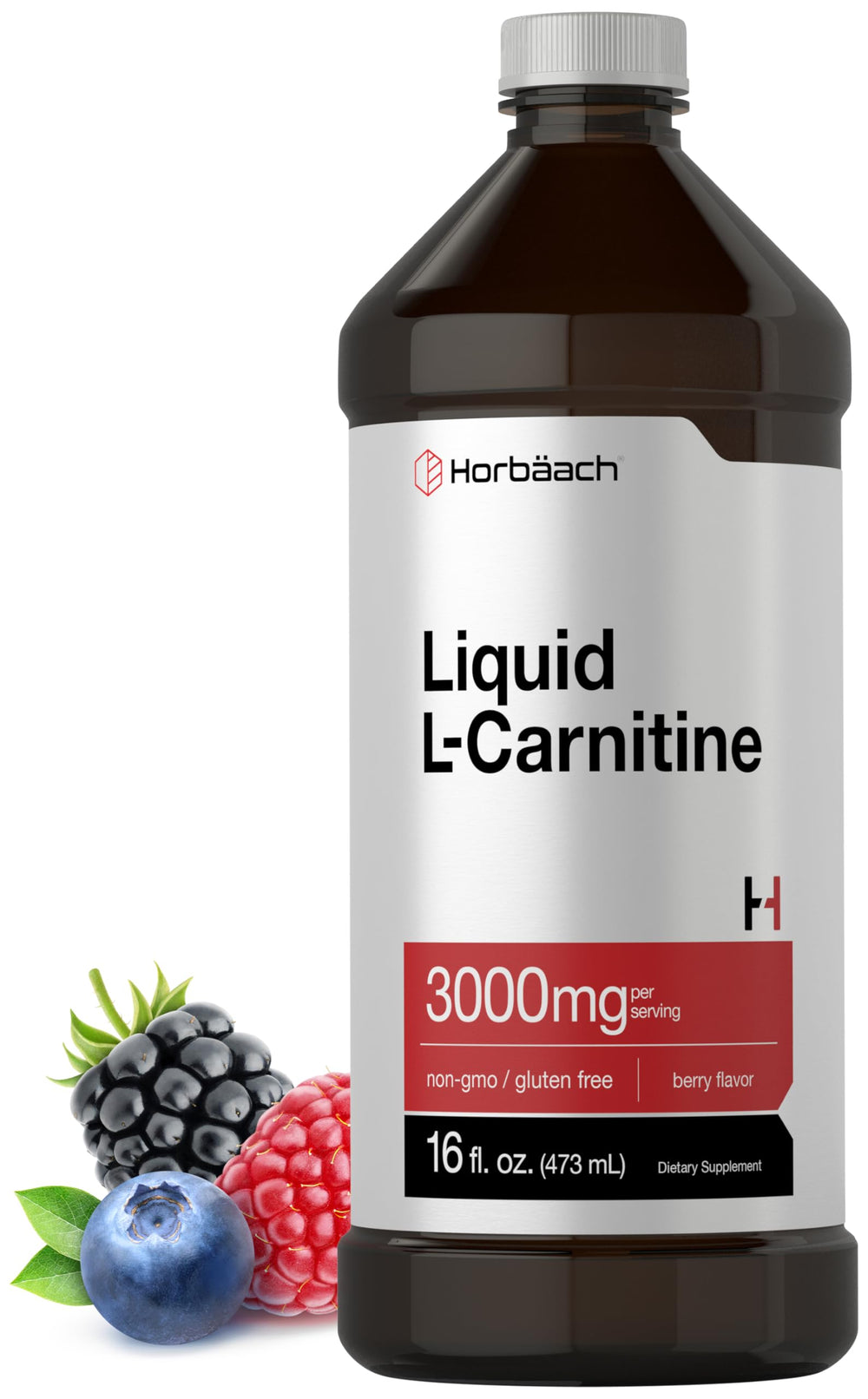 Horbäach L-Carnitine Liquid bottle in berry flavor for easy daily use.