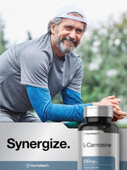 Close-up of L-Carnosine 500mg capsules for everyday use by Horbäach