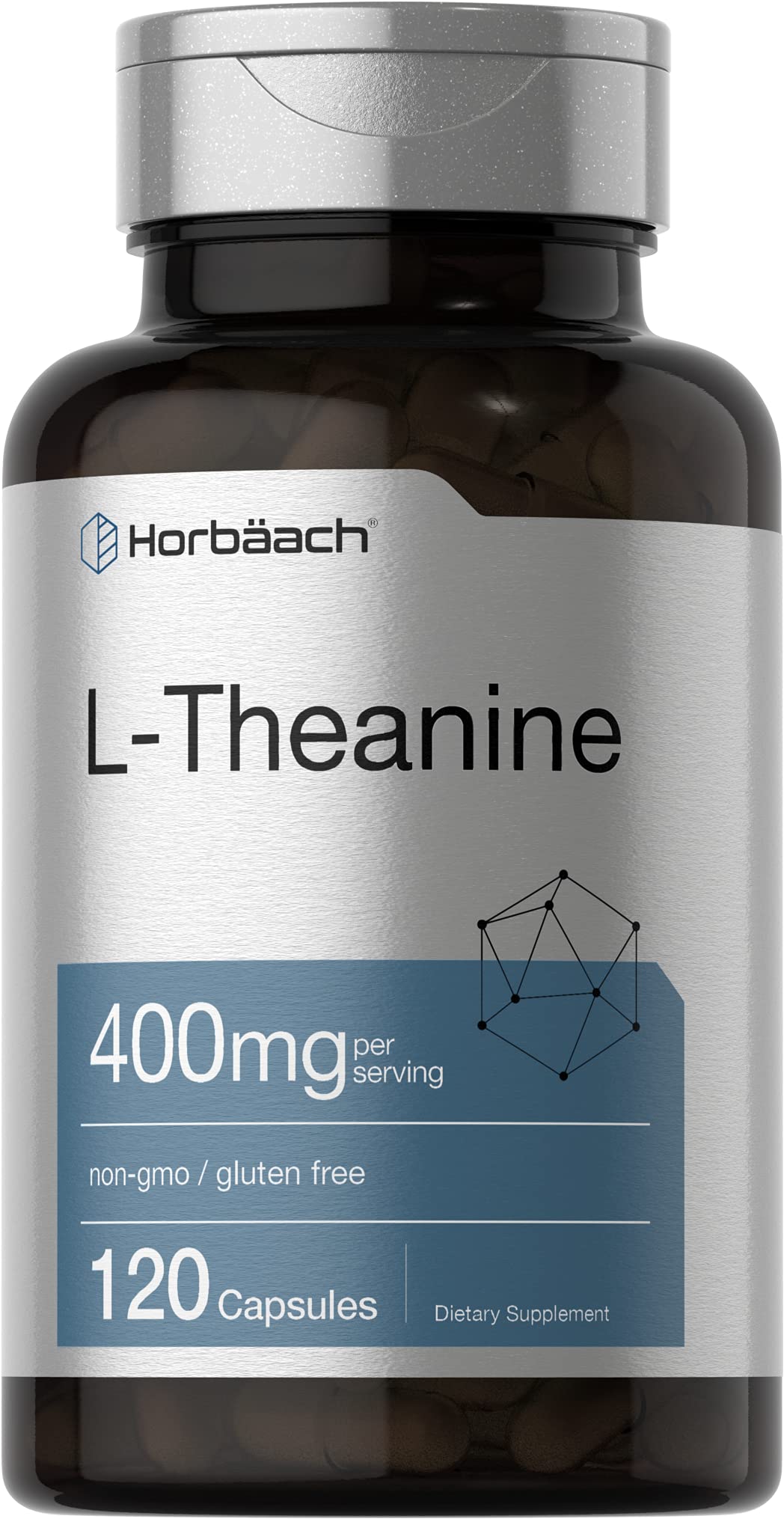 Front view of Horbäach L-Theanine 400 mg bottle (hero image)