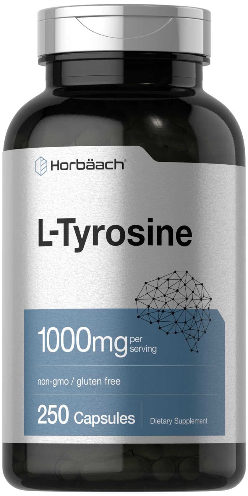 Horbäach L-Tyrosine 1000 mg bottle with 250 capsules