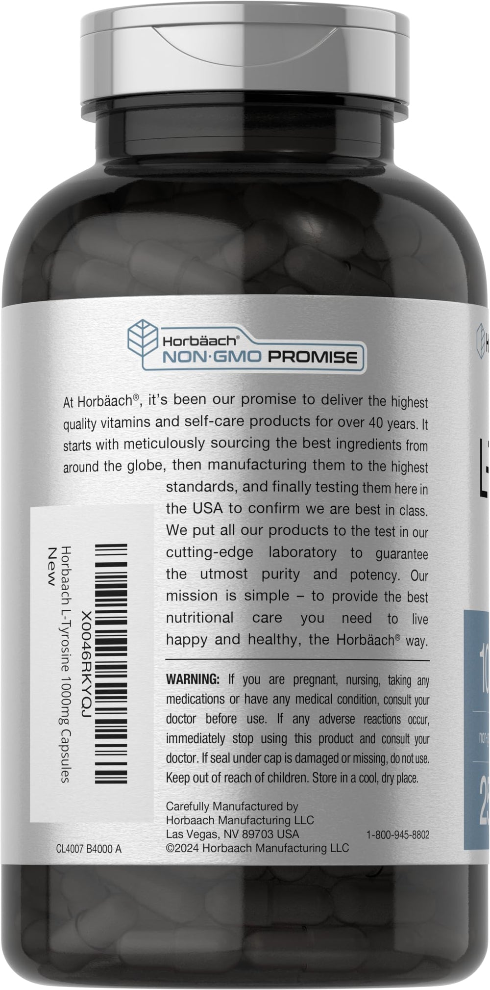 Non-GMO and Gluten Free L-Tyrosine supplement packaging