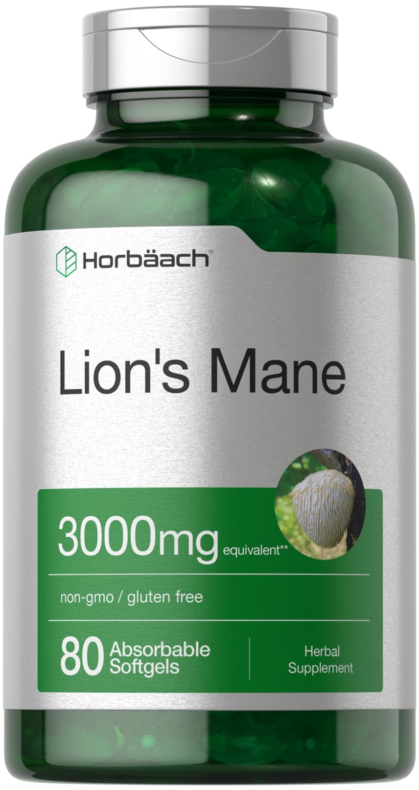 Horbäach Lions Mane supplement bottle with label