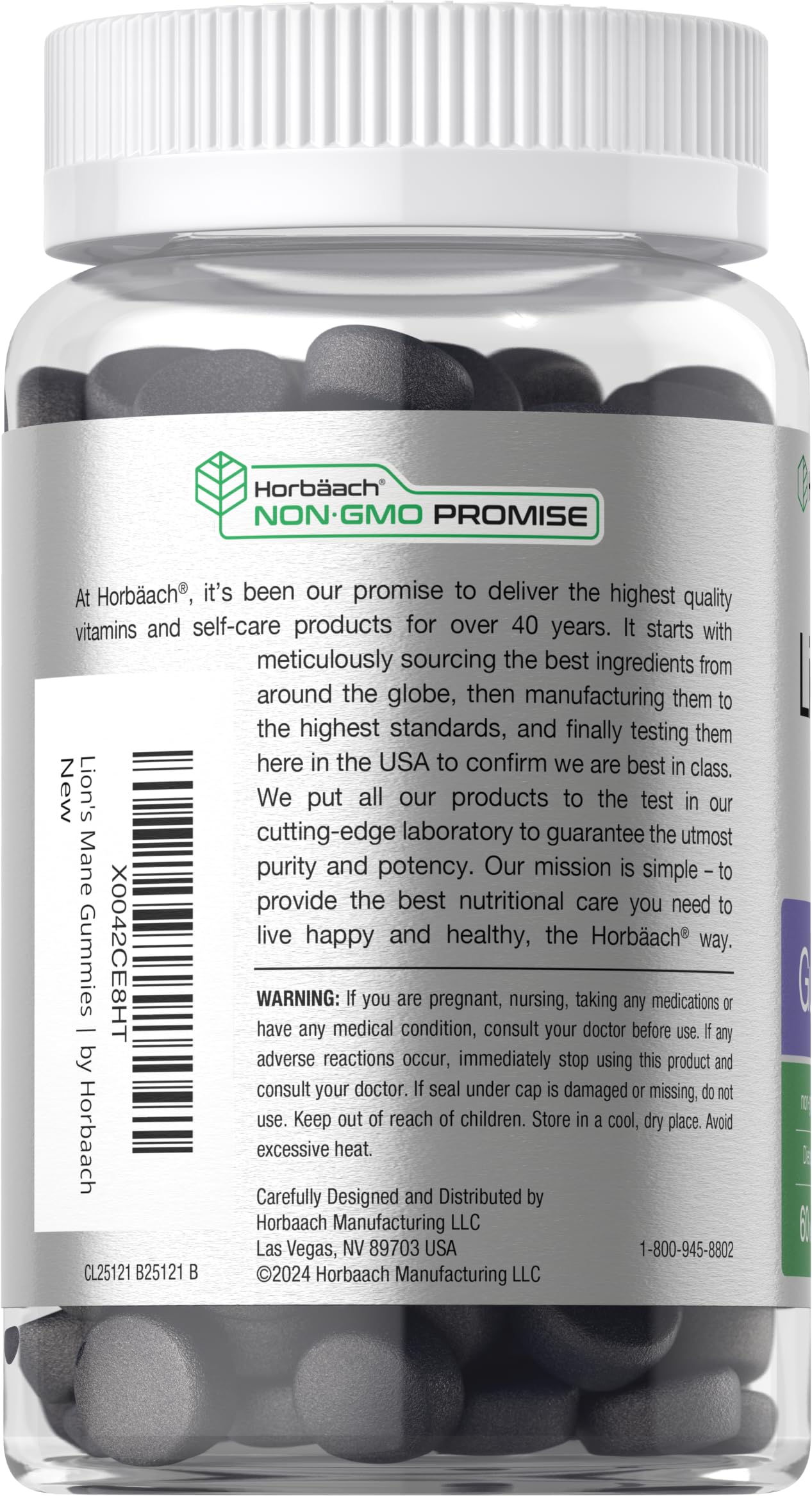 Back of packaging showing 175 mg Lion's Mane Mushroom Extract per serving