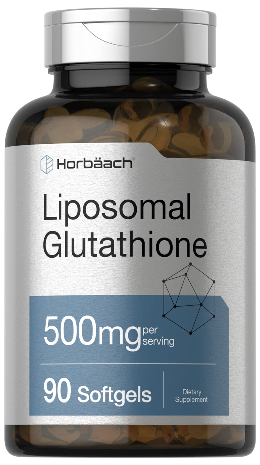 Front view of Horbaach Liposomal Glutathione 500mg bottle