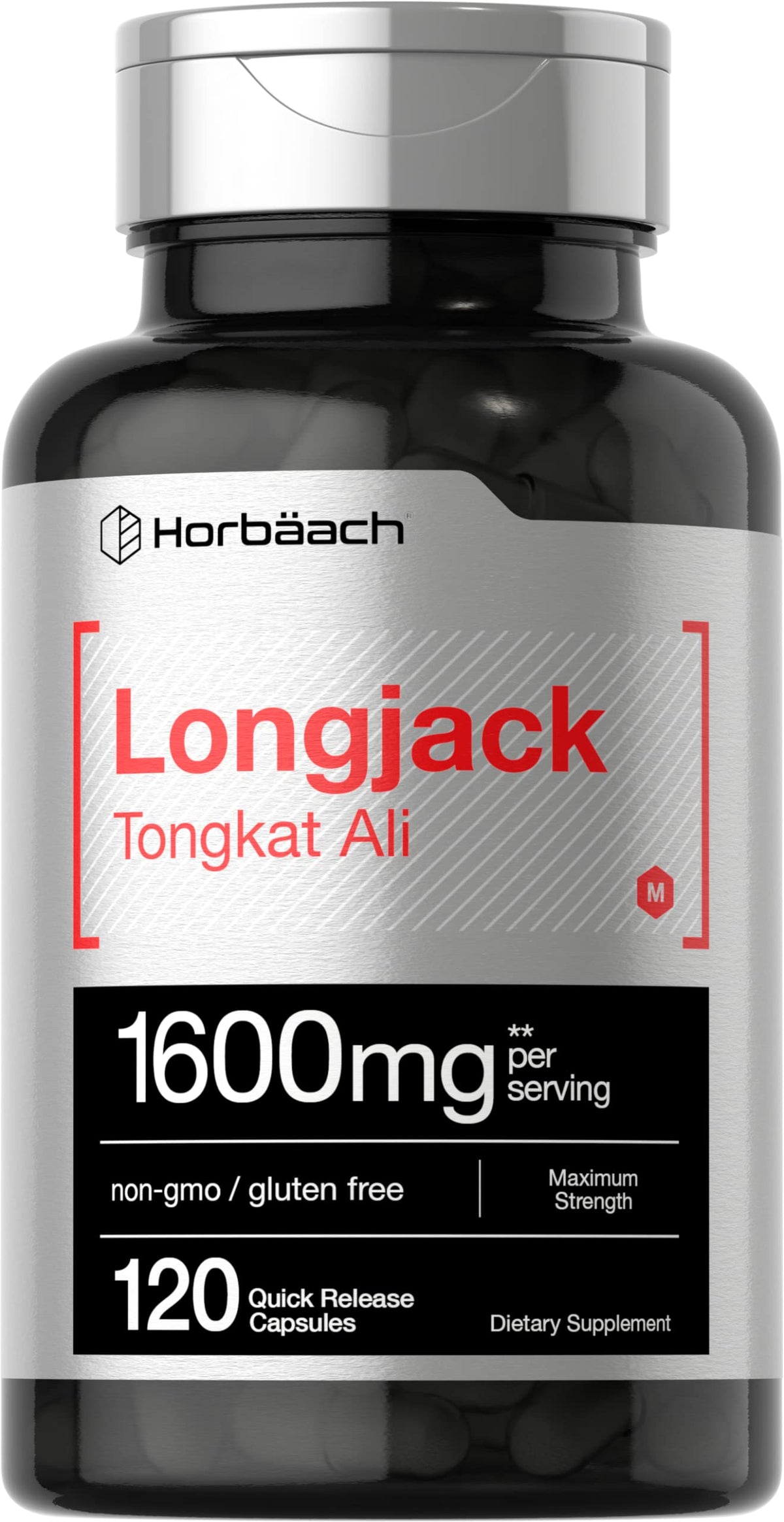 Horbaach Longjack Tongkat Ali 1600mg bottle with 120 capsules