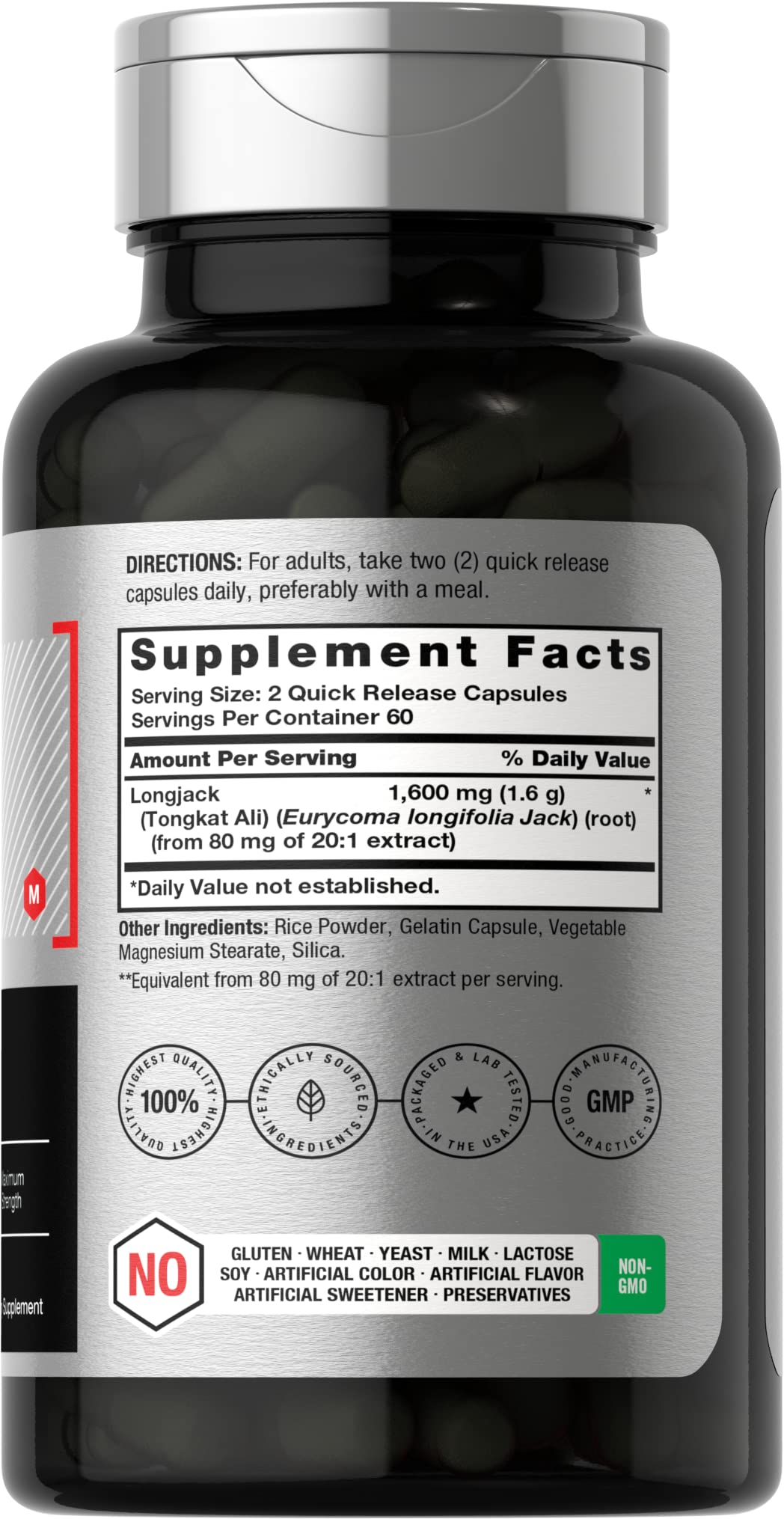 Close-up of Horbaach Tongkat Ali 1600mg label